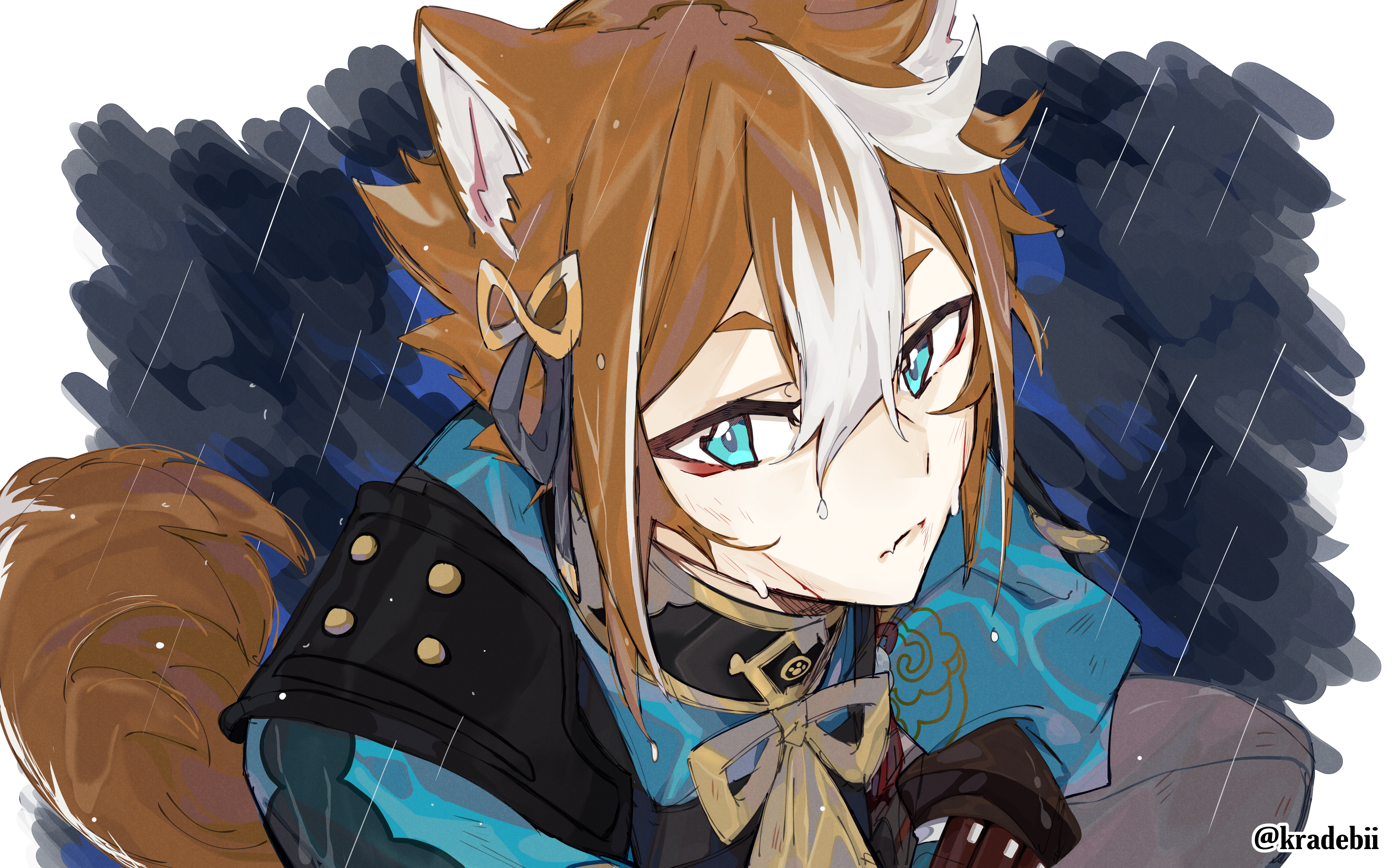 Sad Gorou (Genshin Impact) crying in the rain HD Wallpaper