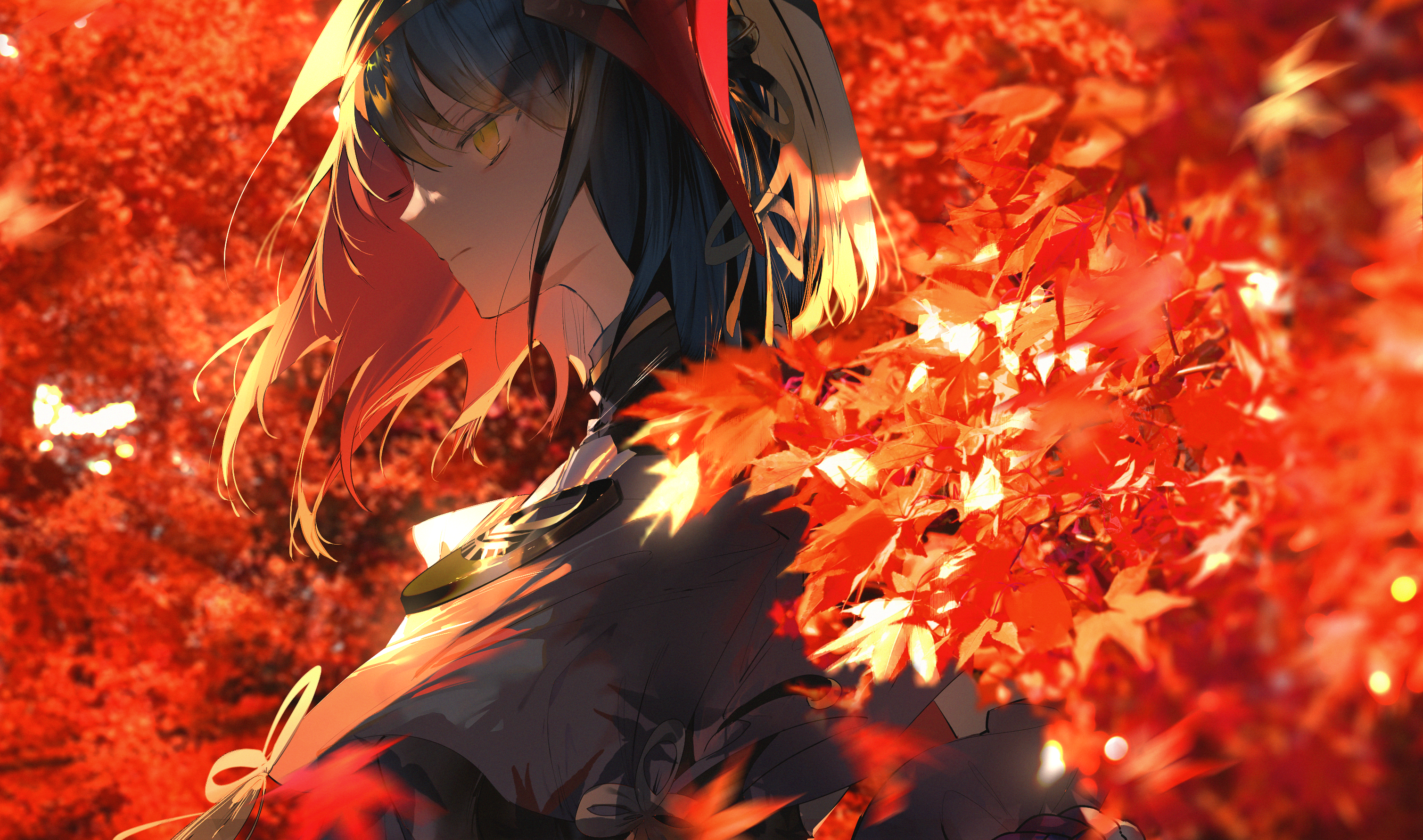 Kujou Sara in Golden Autumn Leaves HD Wallpaper