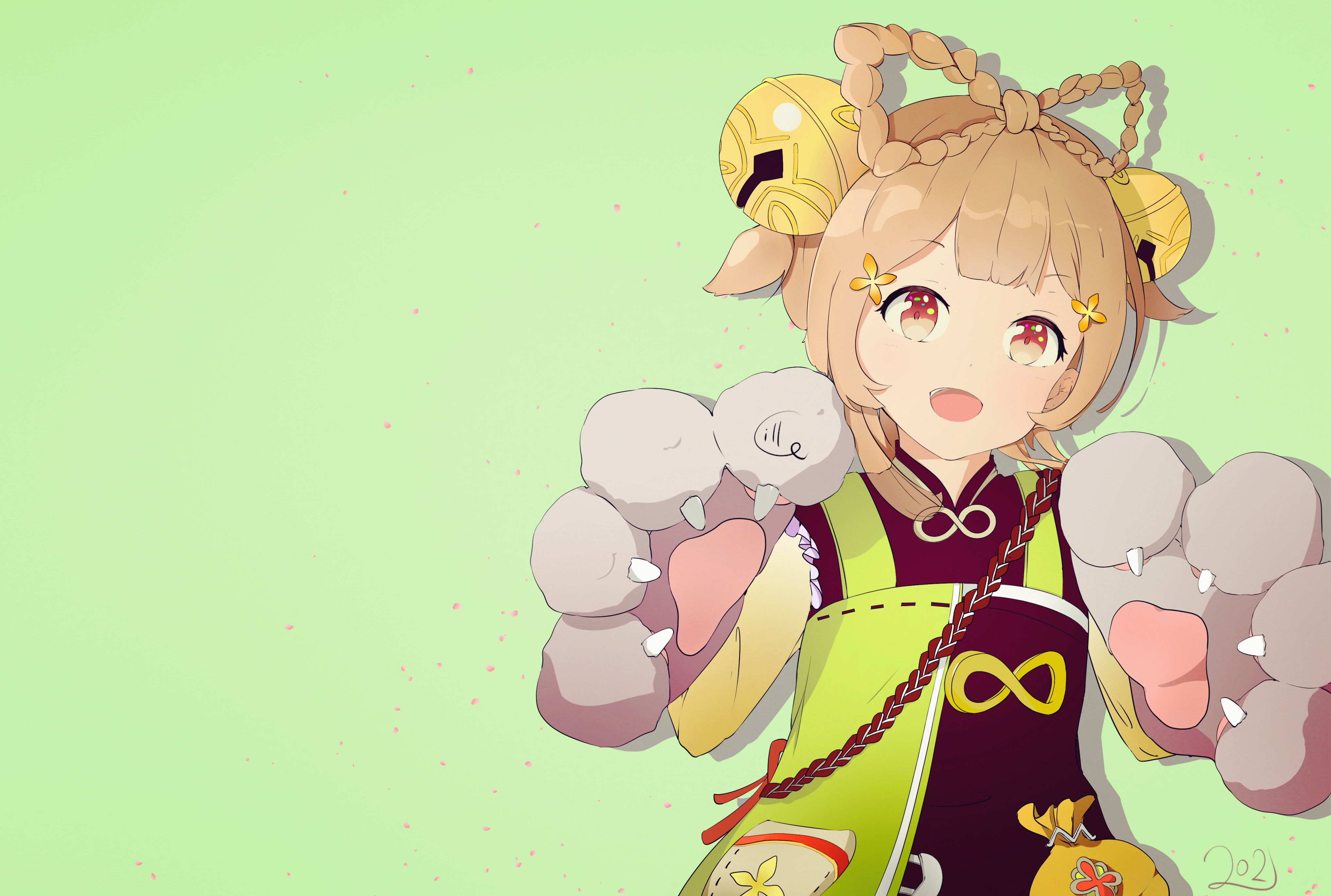 Yaoyao (Genshin Impact) reaching out with cute paws HD Wallpaper