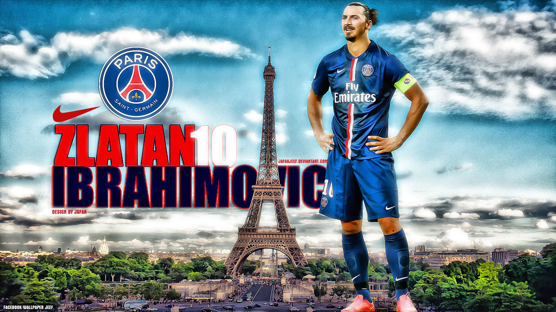 Zlatan Ibrahimović in Paris Saint-Germain kit with Eiffel Tower HD Wallpaper