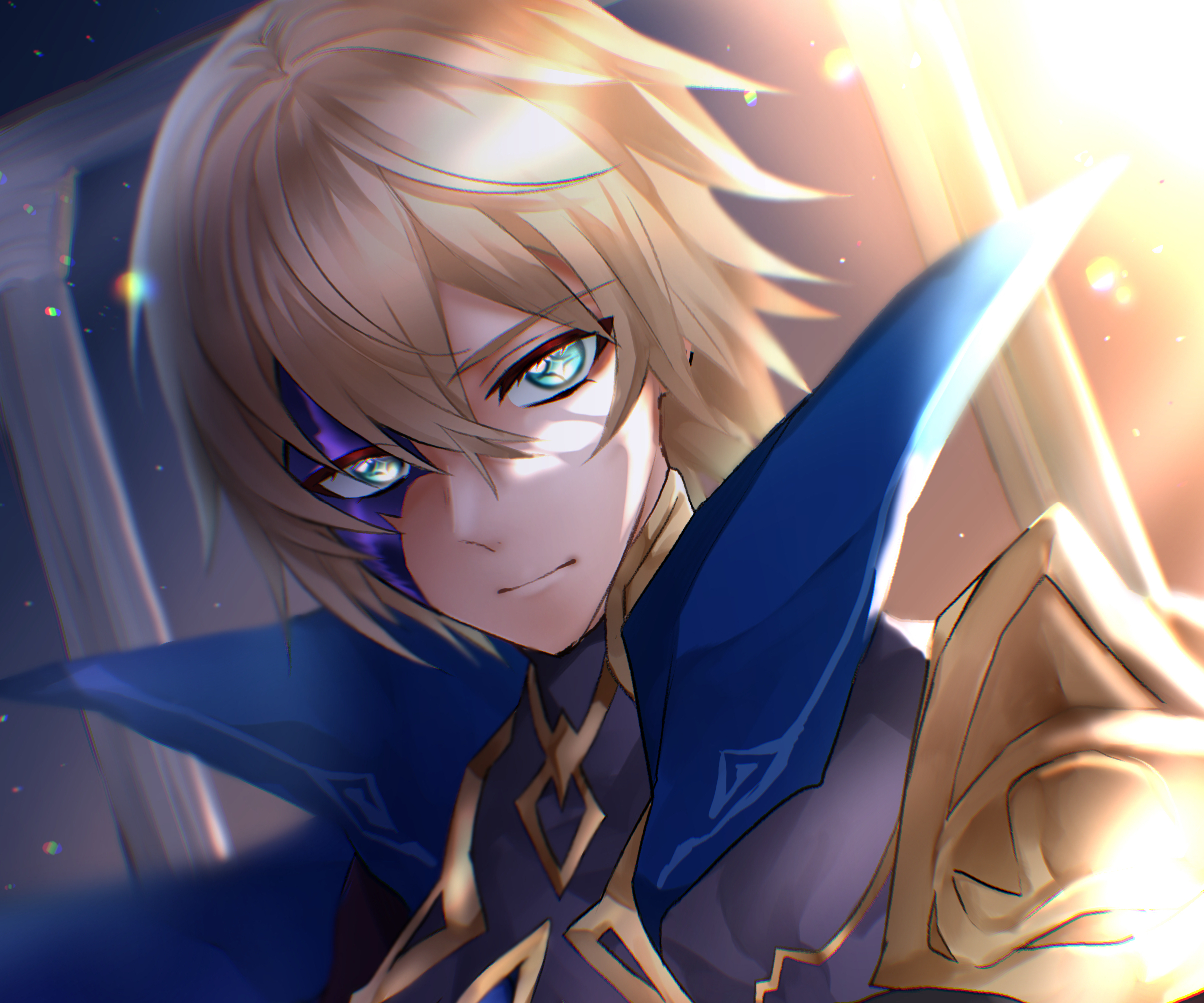 Dainsleif (Genshin Impact) with intense blue eyes HD Wallpaper