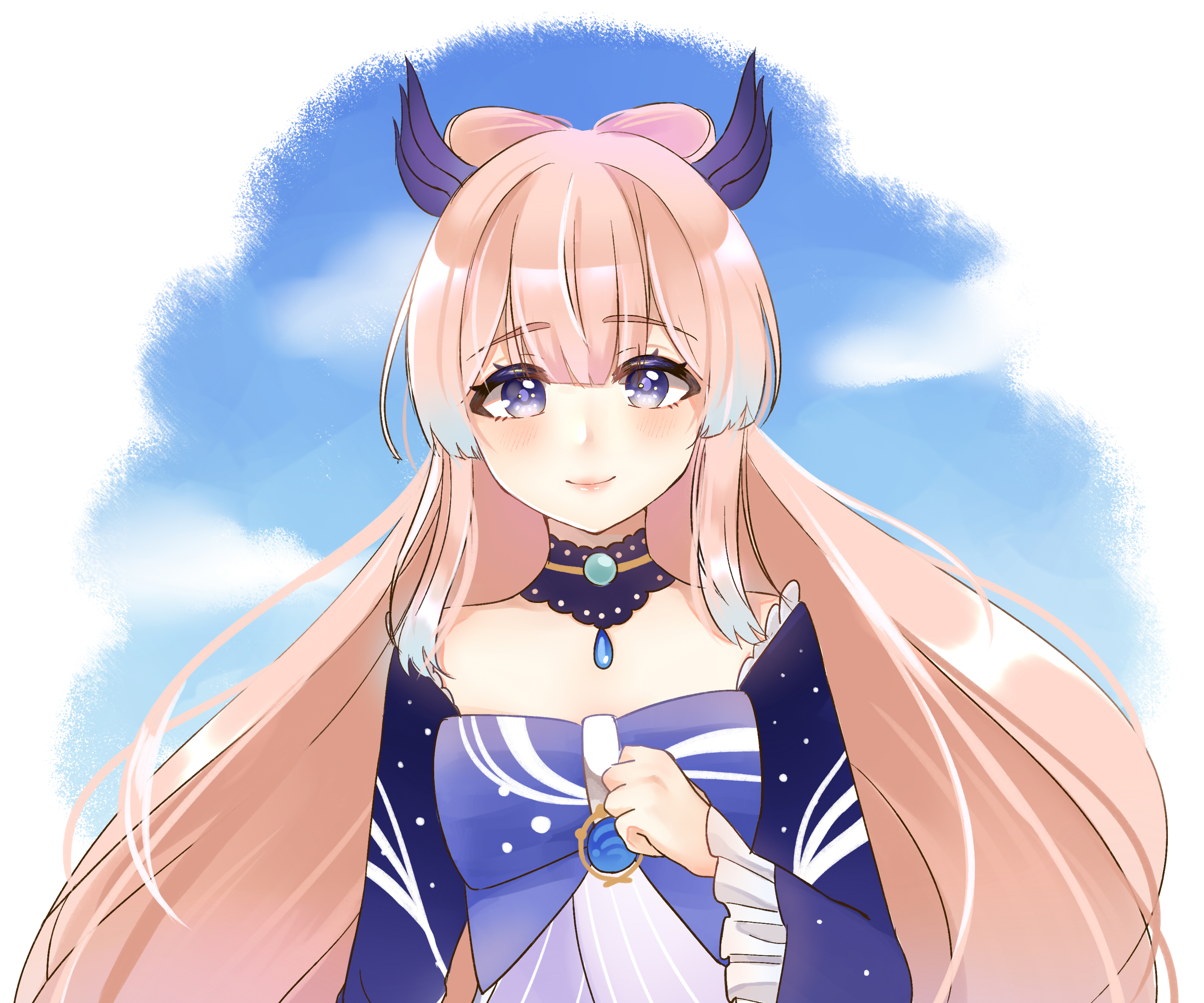 Sangonomiya Kokomi smiling under a blue sky HD Wallpaper