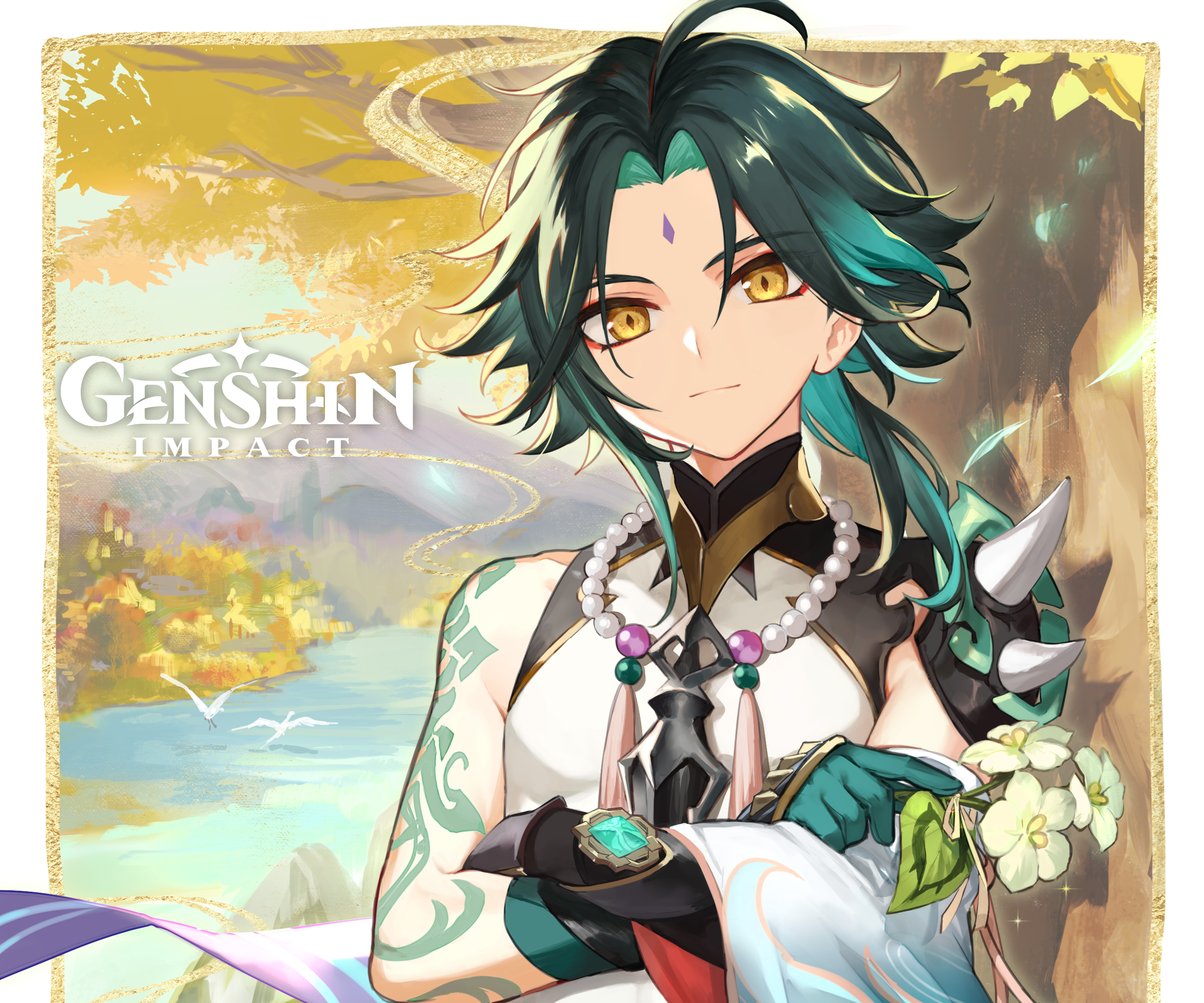 Genshin Impact Xiao HD with flowers HD Wallpaper