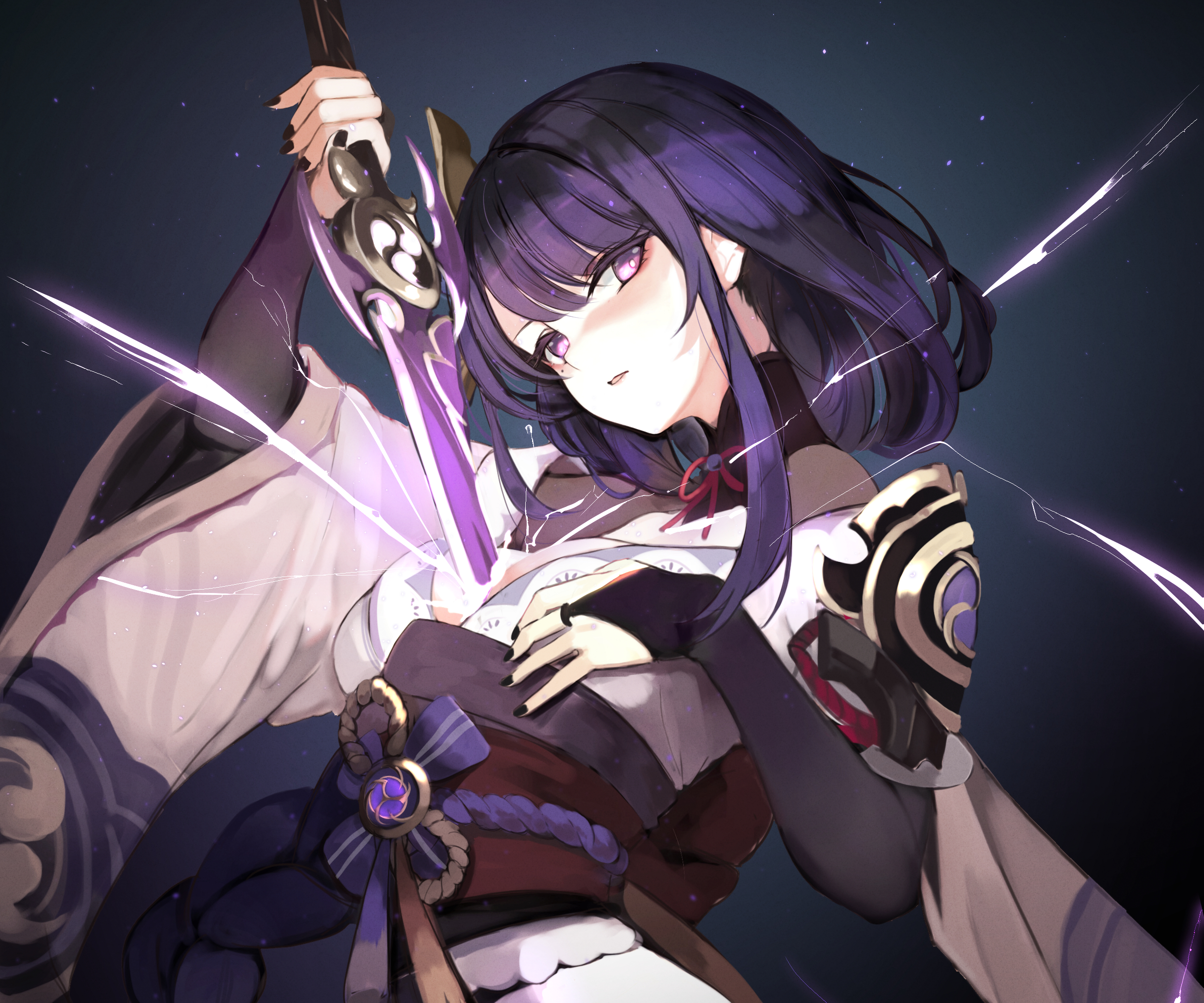 Raiden Shogun wielding her electro sword HD Wallpaper