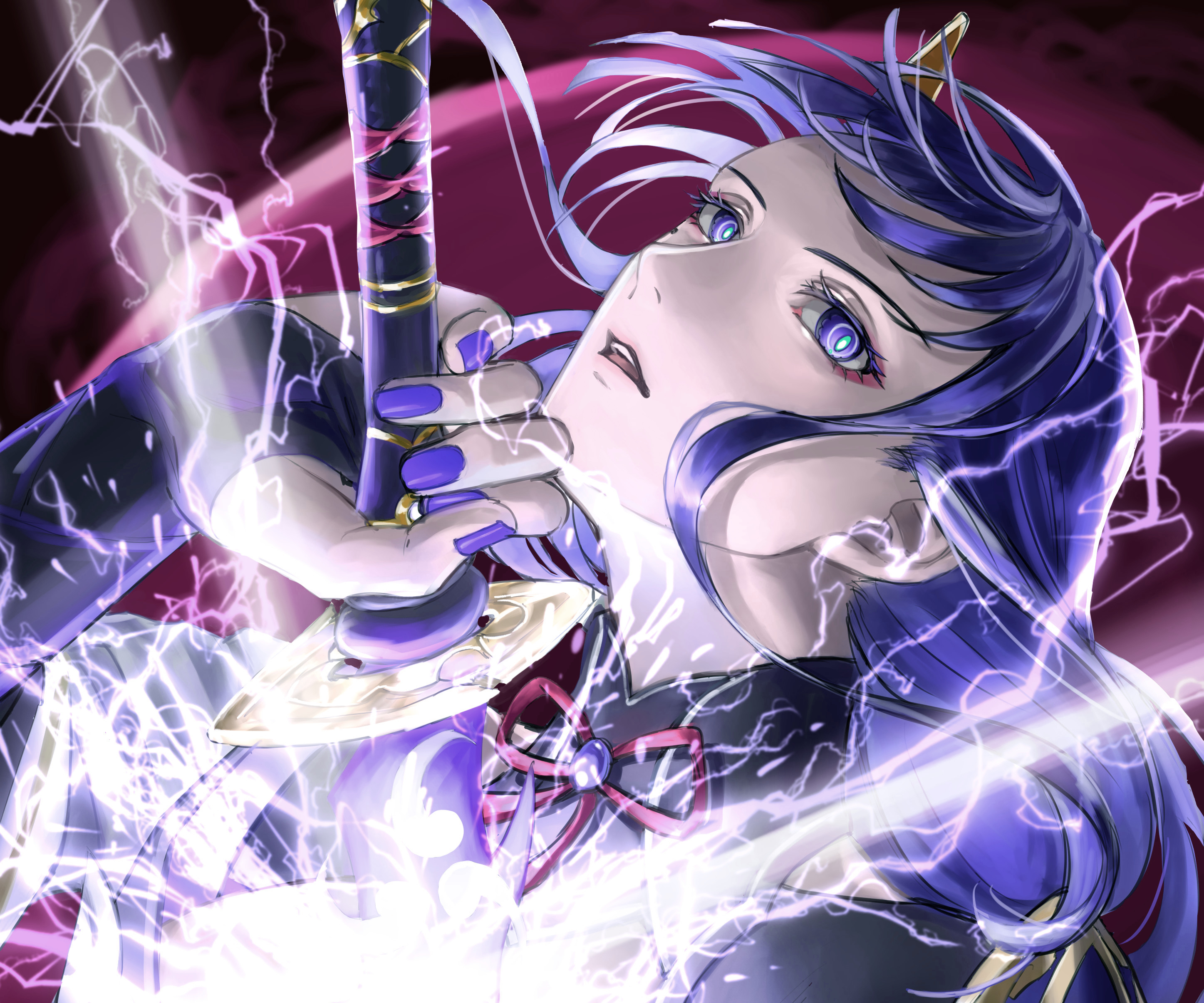 Raiden Shogun with her lightning sword HD Wallpaper