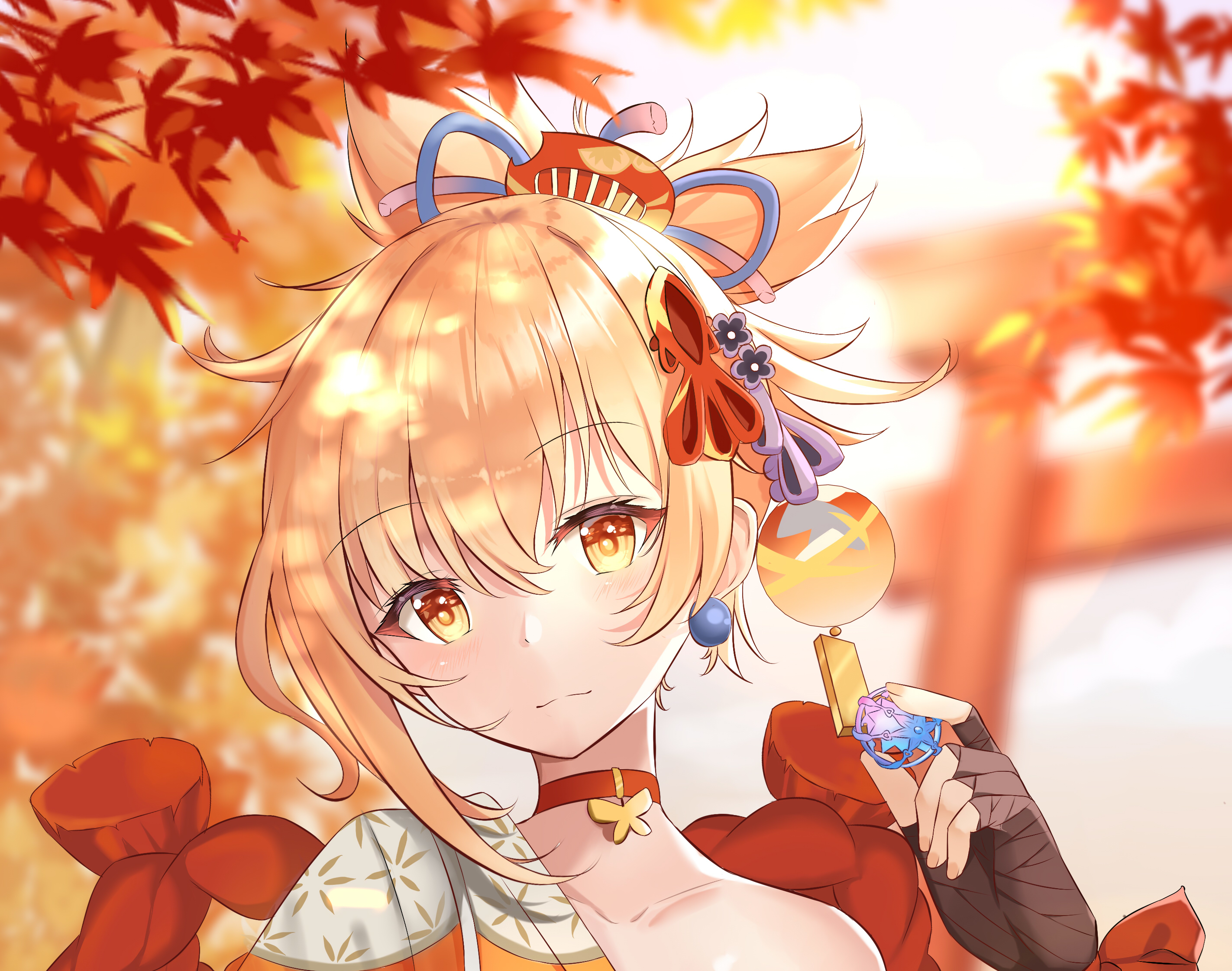 Yoimiya (Genshin Impact) in warm autumn scenery HD Wallpaper