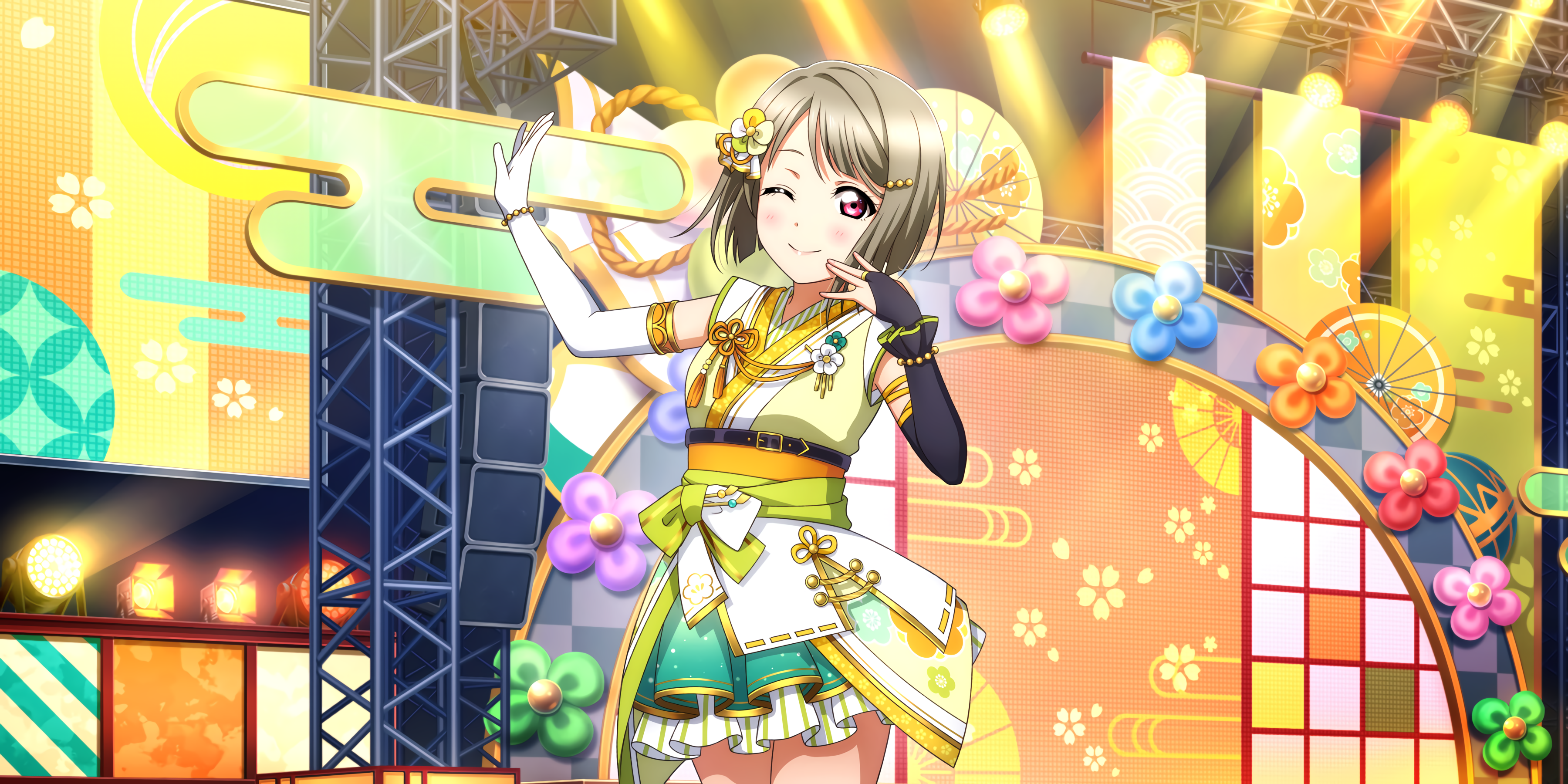 Kasumi Nakasu winks on a vibrant stage HD Wallpaper