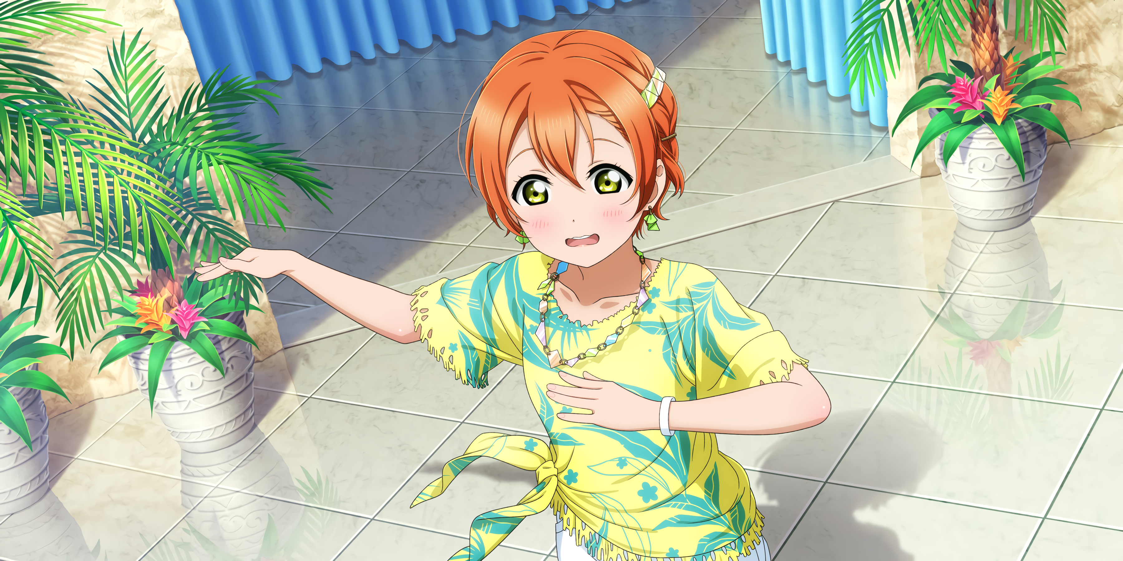 Rin Hoshizora's shy tropical pose HD Wallpaper
