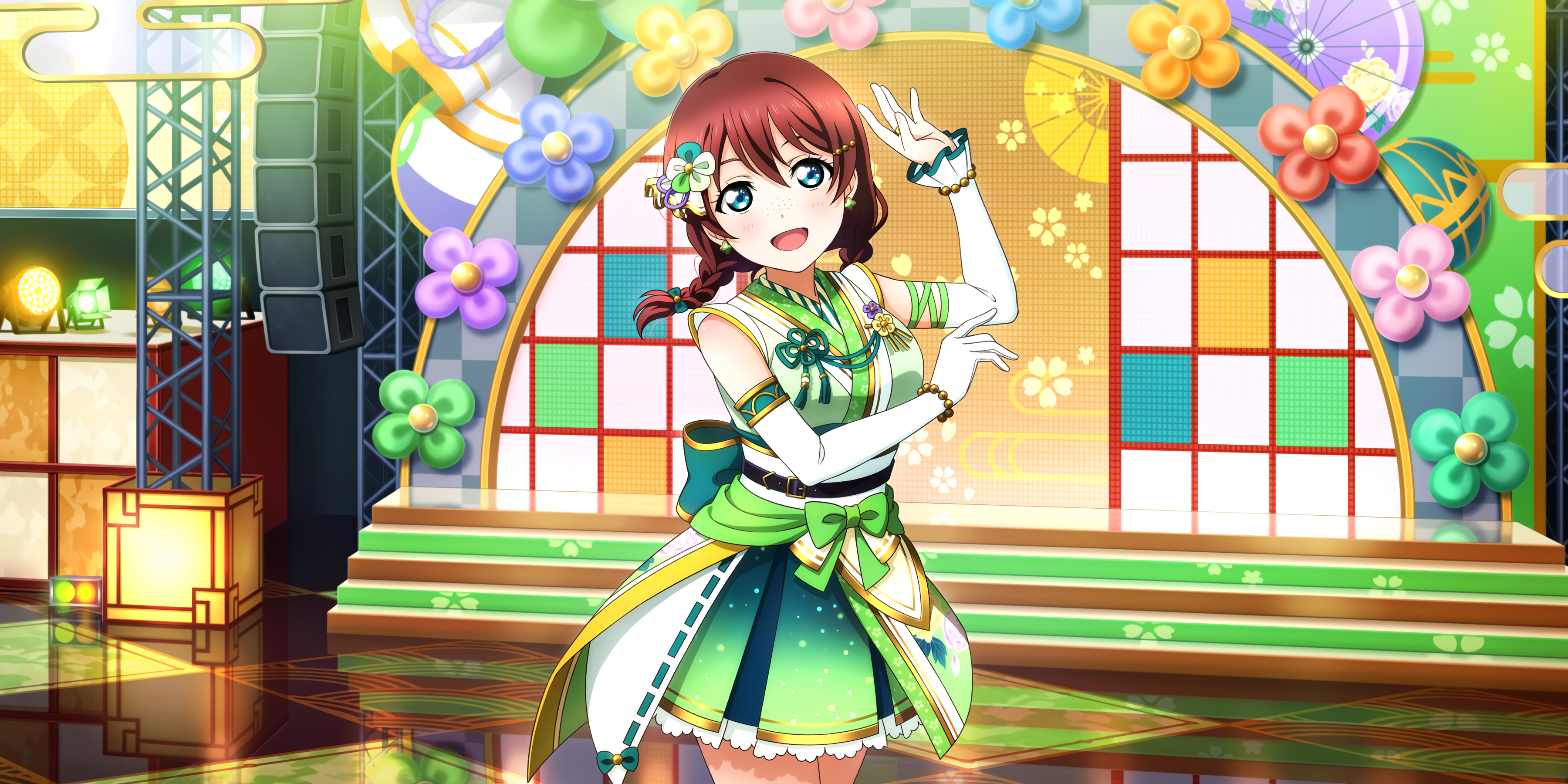 Love Live! Emma Verde's cheerful performance on a vibrant stage HD Wallpaper