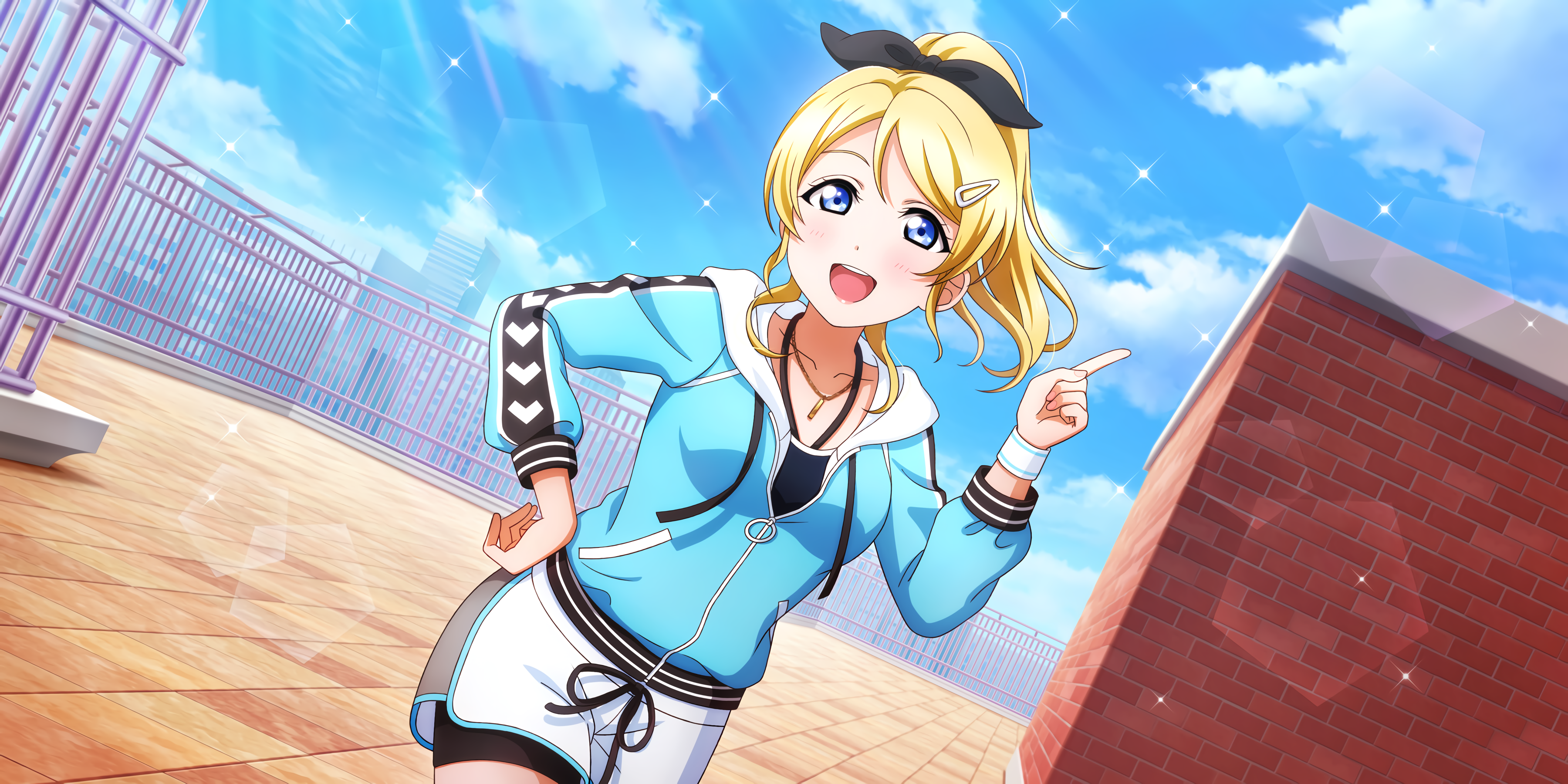 Eri Ayase running in blue tracksuit on a sunny day HD Wallpaper