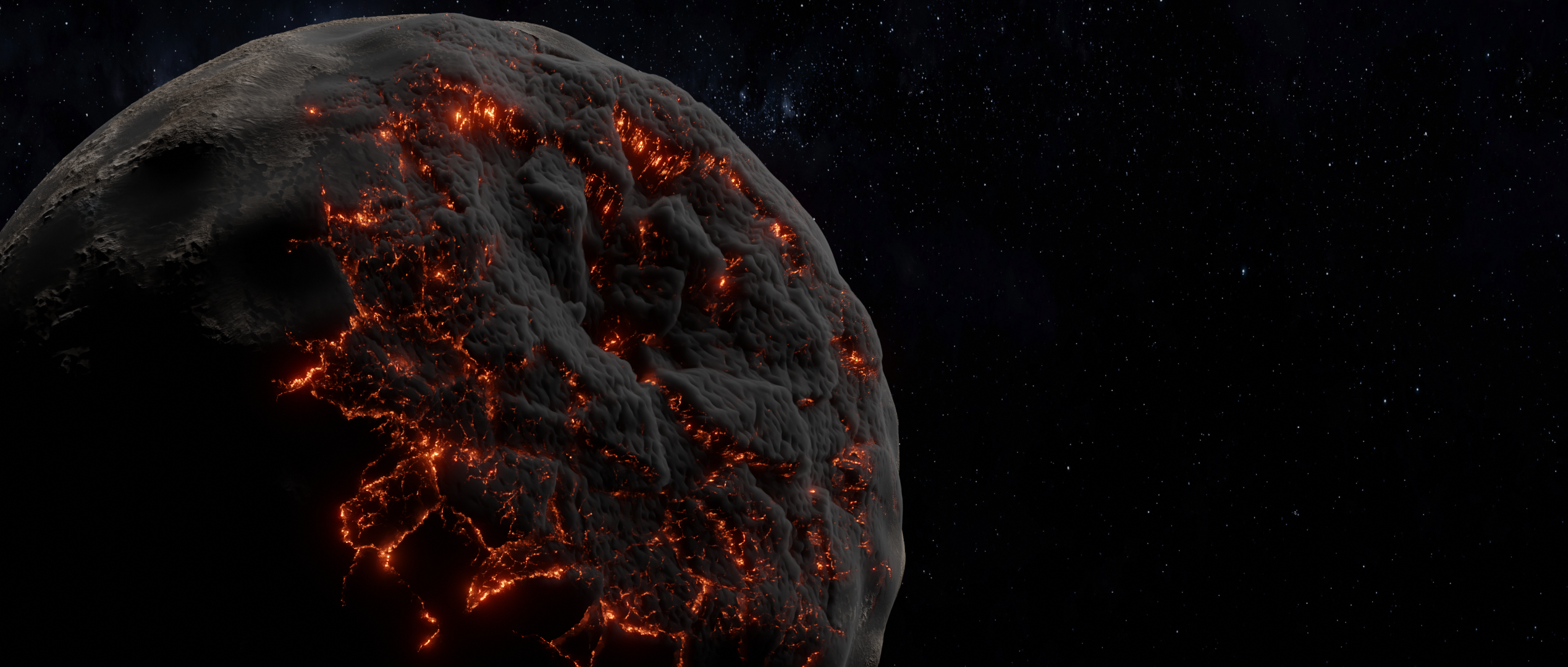 Dark Planet with Fiery Cracks in Space HD Wallpaper