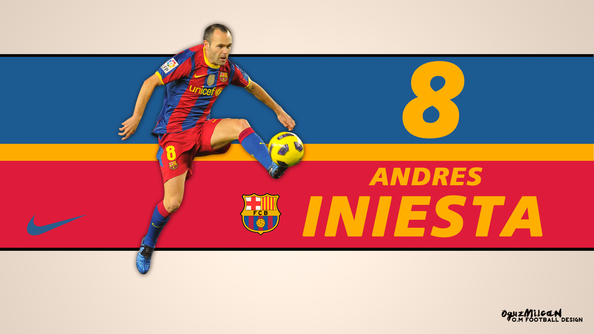 Andrés Iniesta Number 8 FC Barcelona Design HD Wallpaper