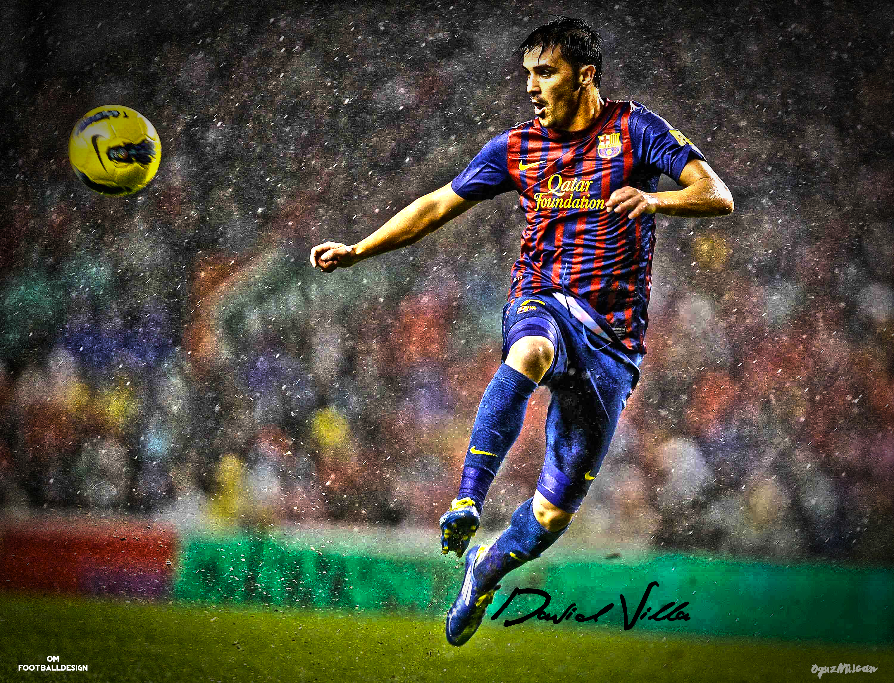 David Villa in FC Barcelona kit striking soccer ball HD Wallpaper