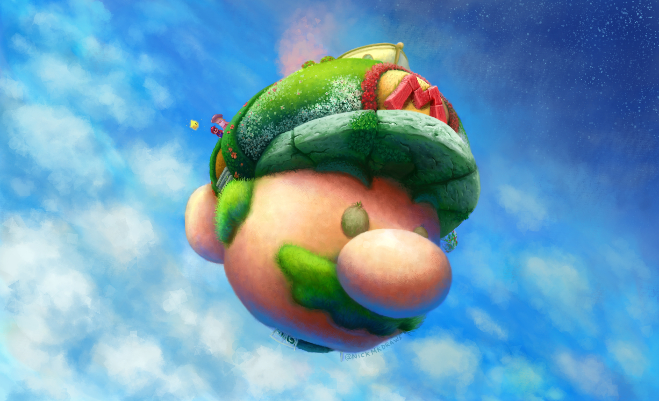 Starship Mario as a planet with Peach's castle HD Wallpaper
