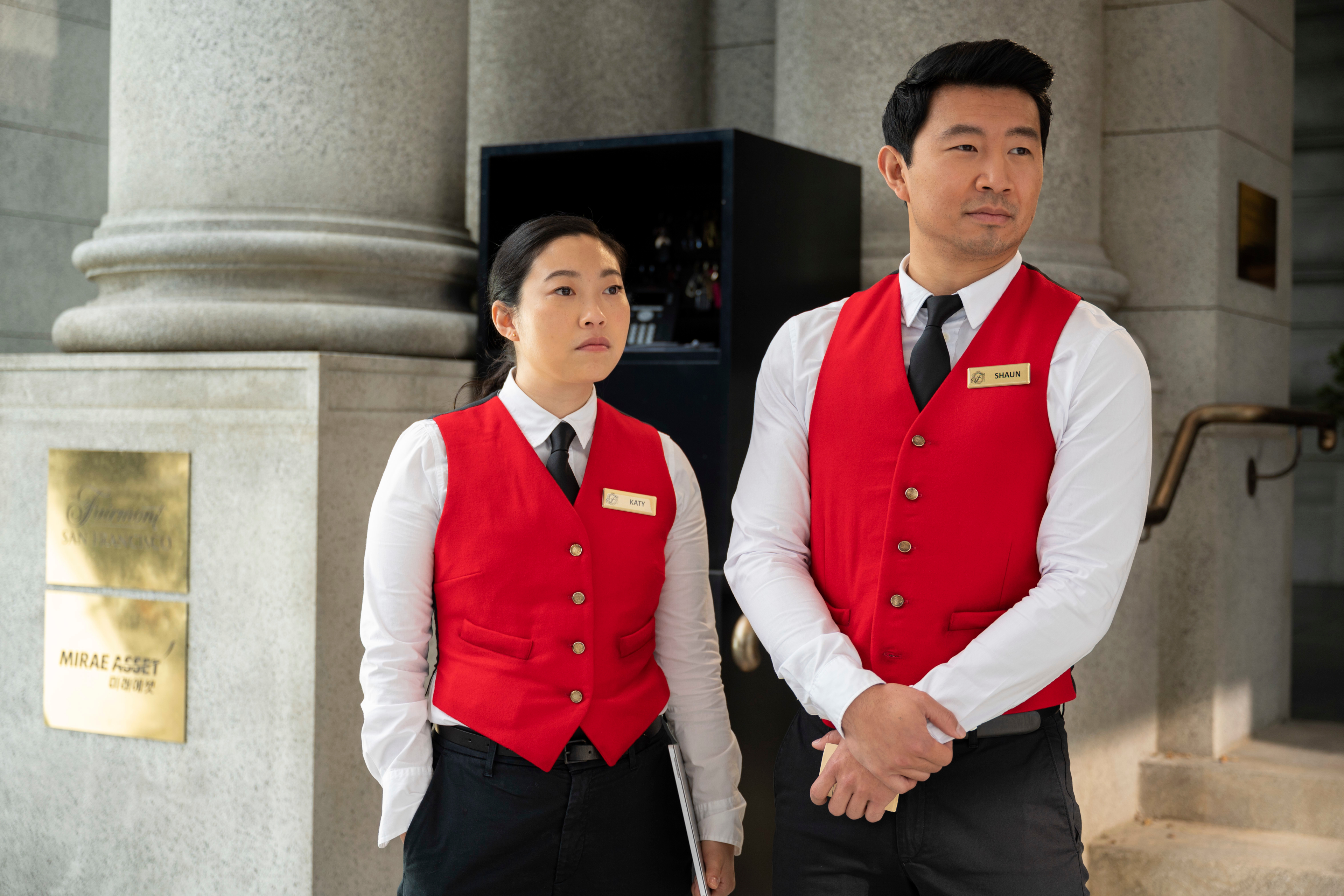 Awkwafina and Simu Liu as hotel valets in Shang-Chi HD Wallpaper