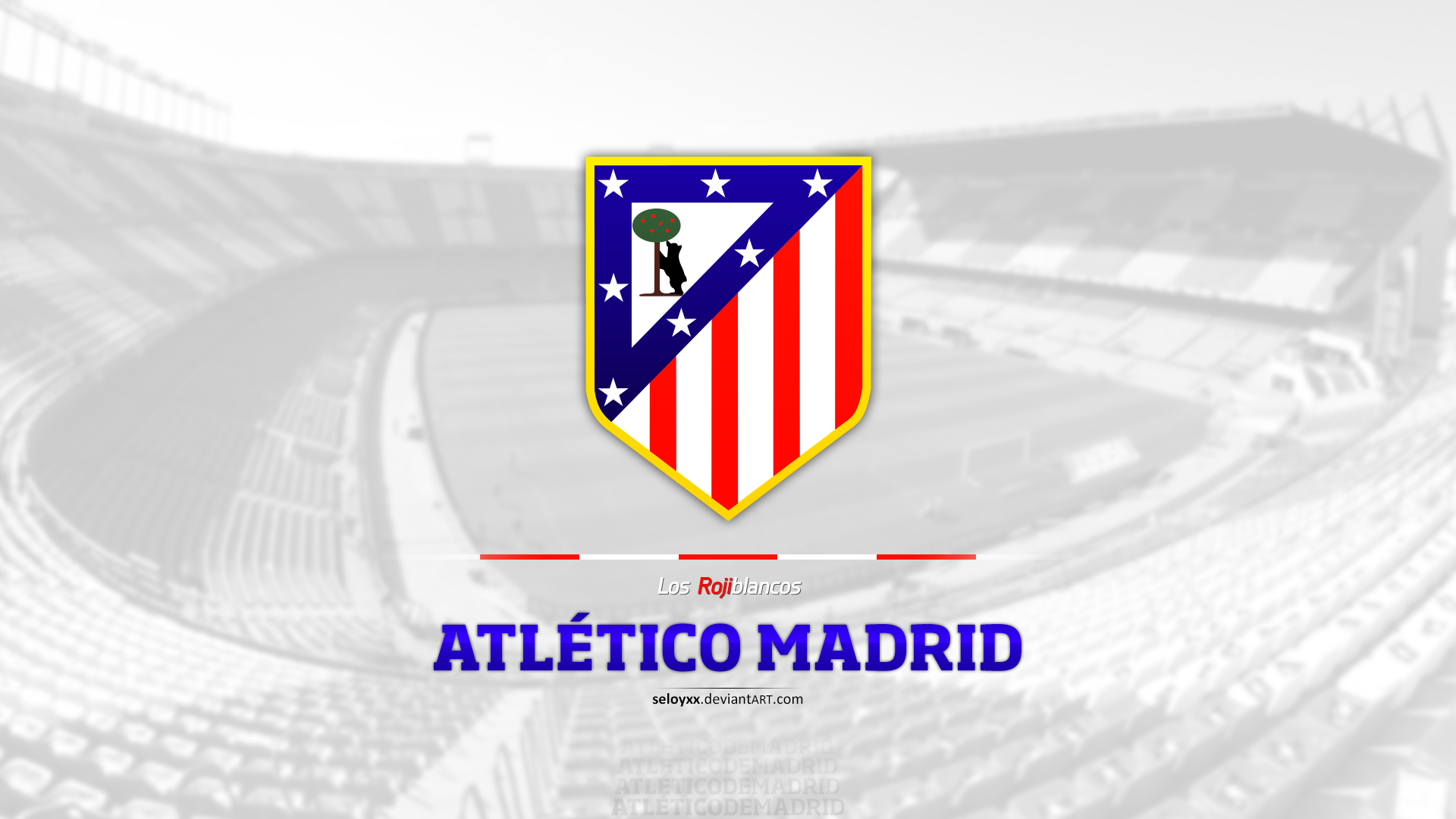 Atlético Madrid Logo on Blurred Soccer Stadium Background HD Wallpaper