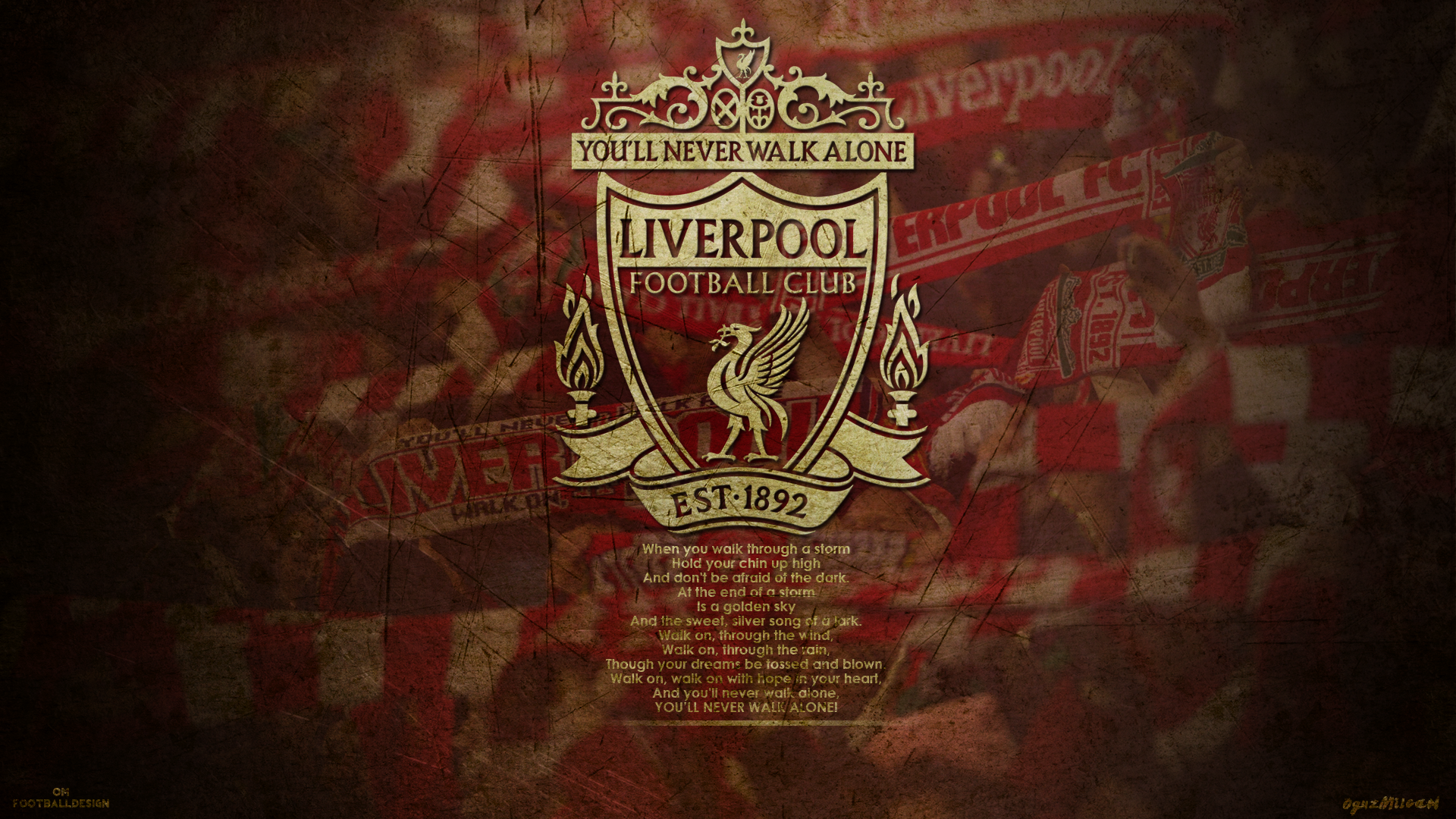 Liverpool F.C. Emblem You'll Never Walk Alone Grunge HD Wallpaper