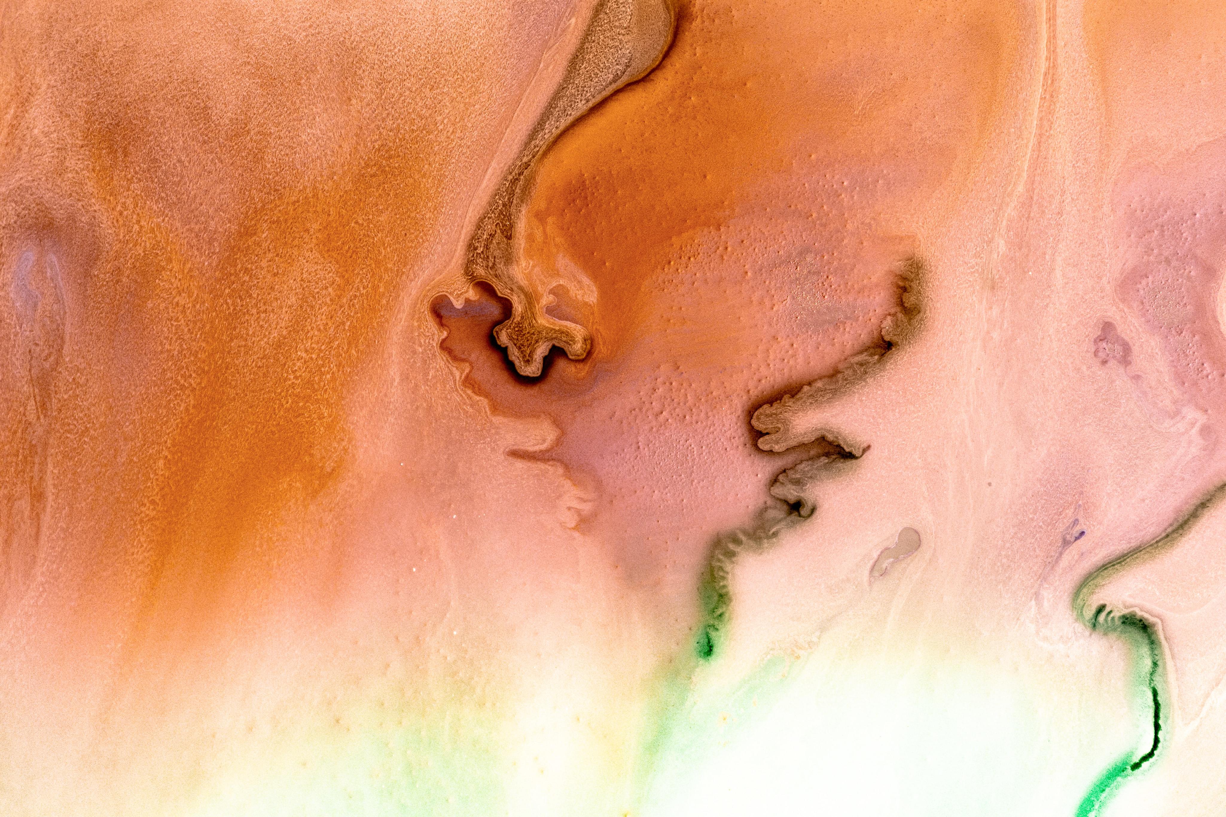Abstract Fluid Paint Flow in Orange and Green HD Wallpaper