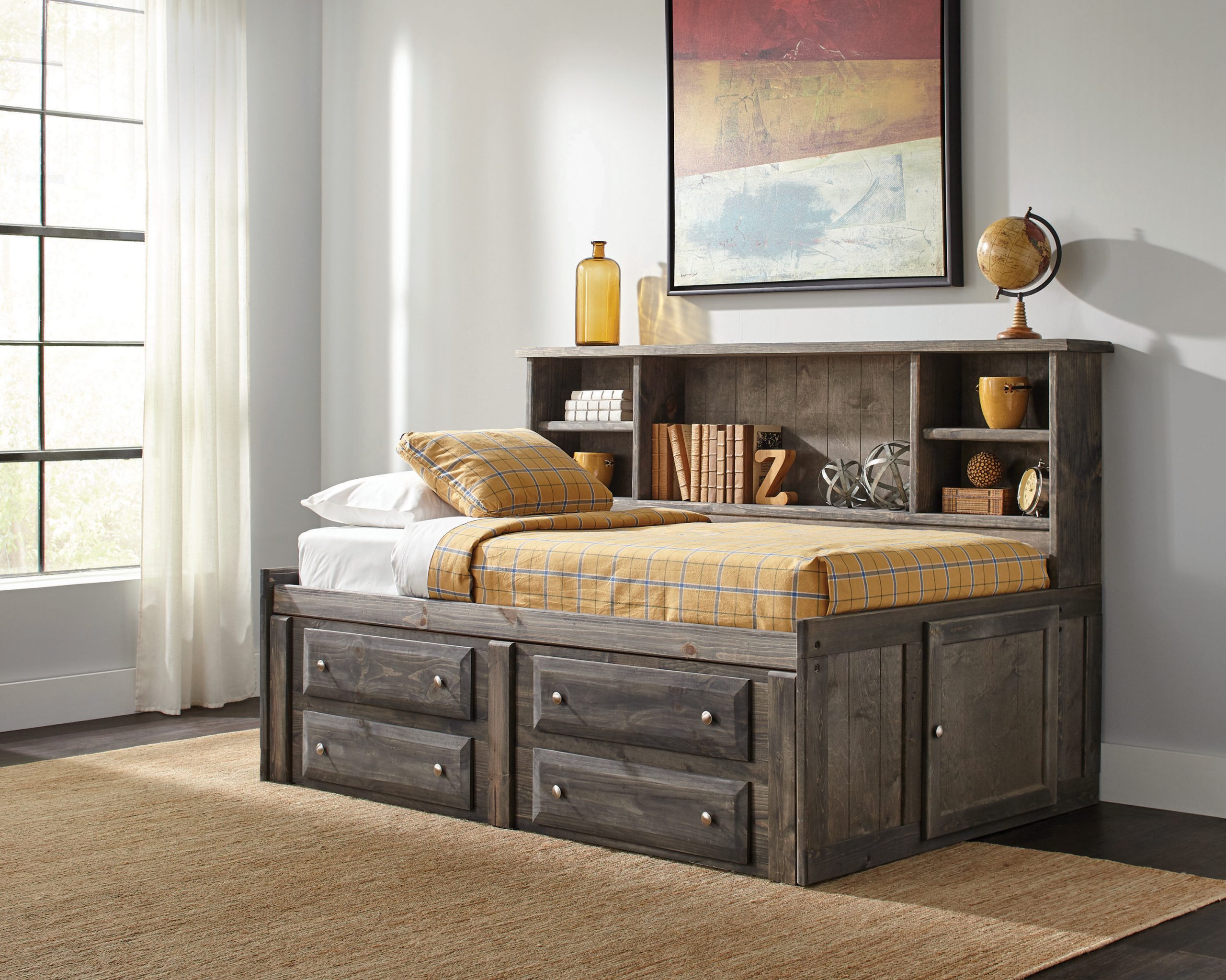 Wooden Daybed with Storage and Bookcase Headboard HD Wallpaper
