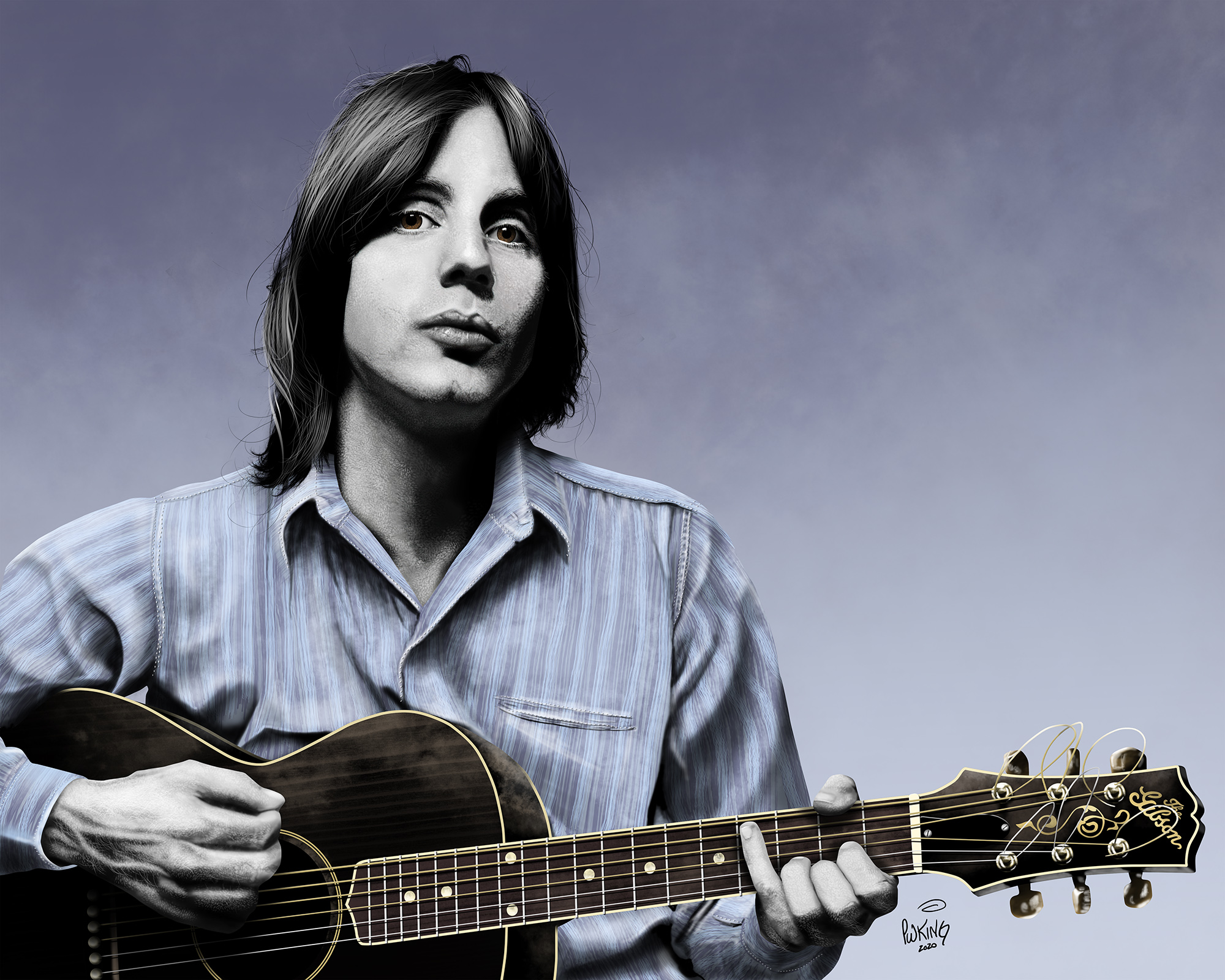 Jackson Browne HD portrait playing acoustic guitar HD Wallpaper