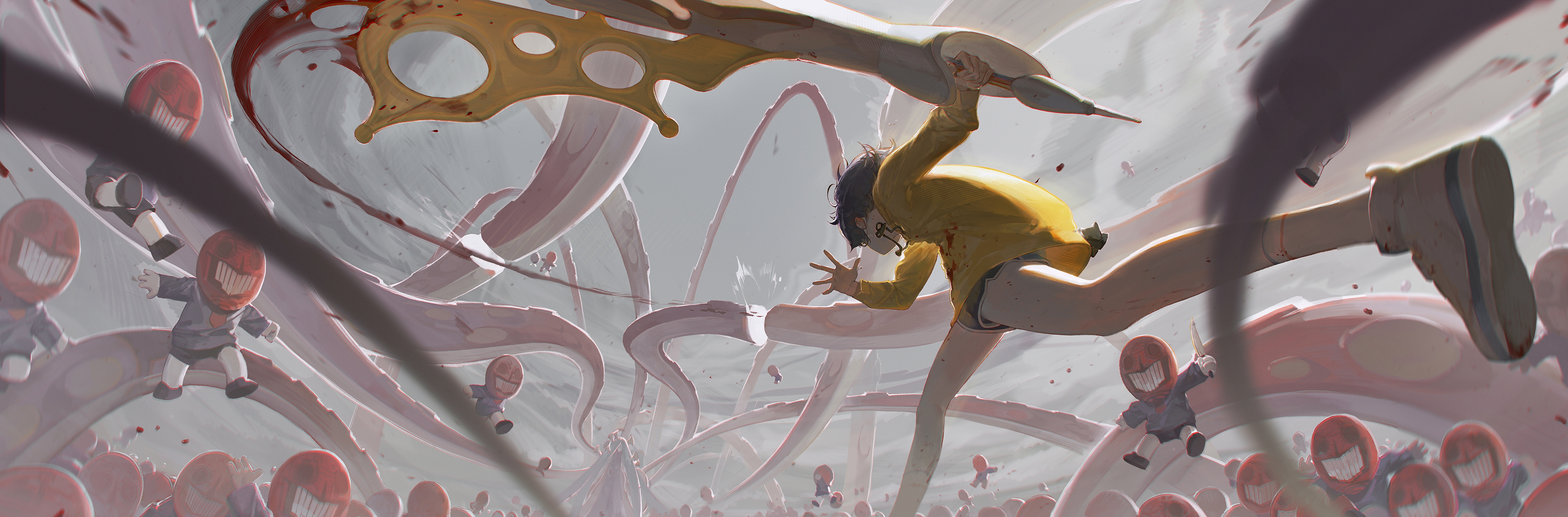 Ai Ohto battles smiling creatures in Wonder Egg Priority HD Wallpaper