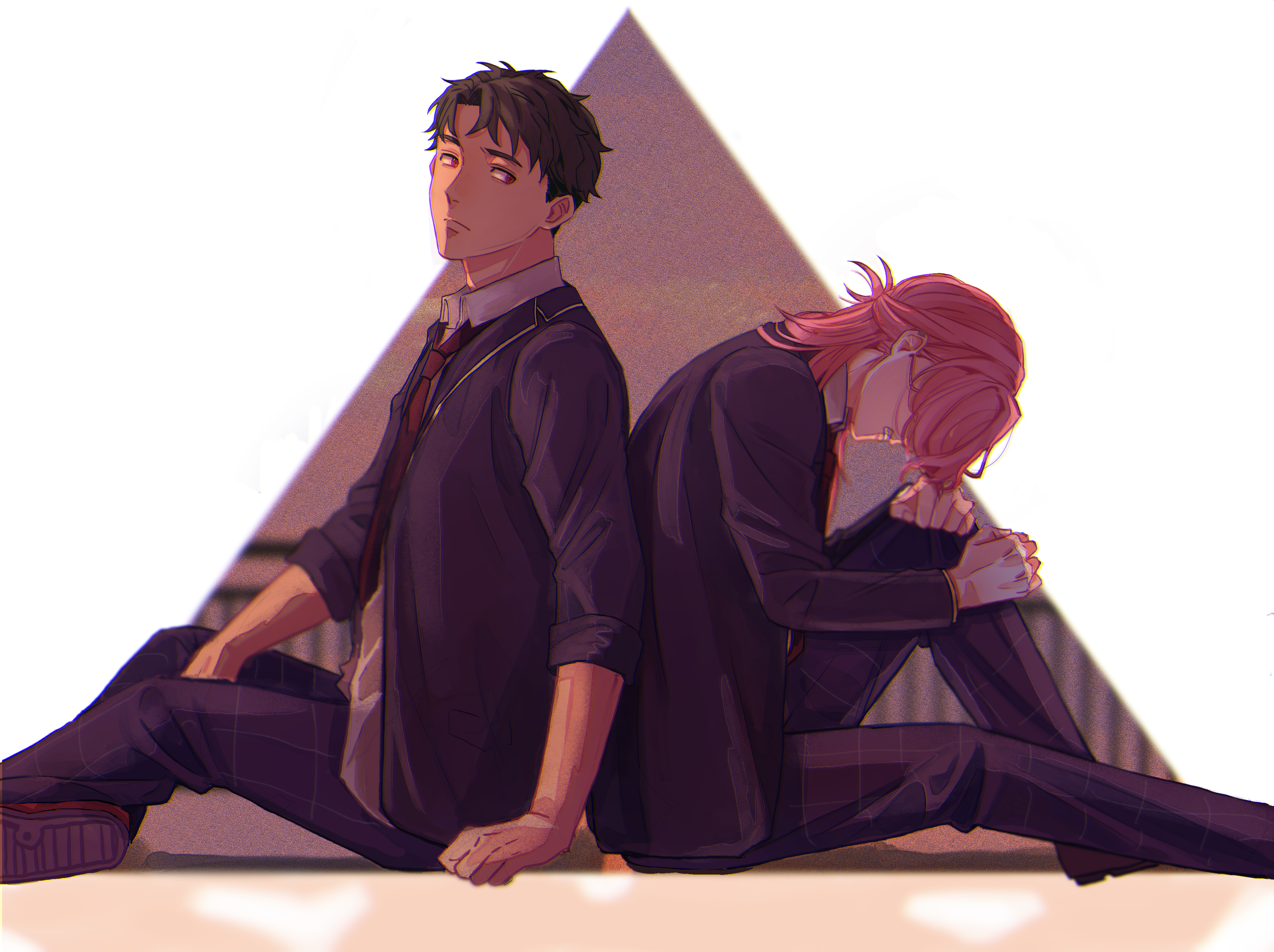 Kojiro Nanjo and Kaoru Sakurayashiki sitting back to back HD Wallpaper