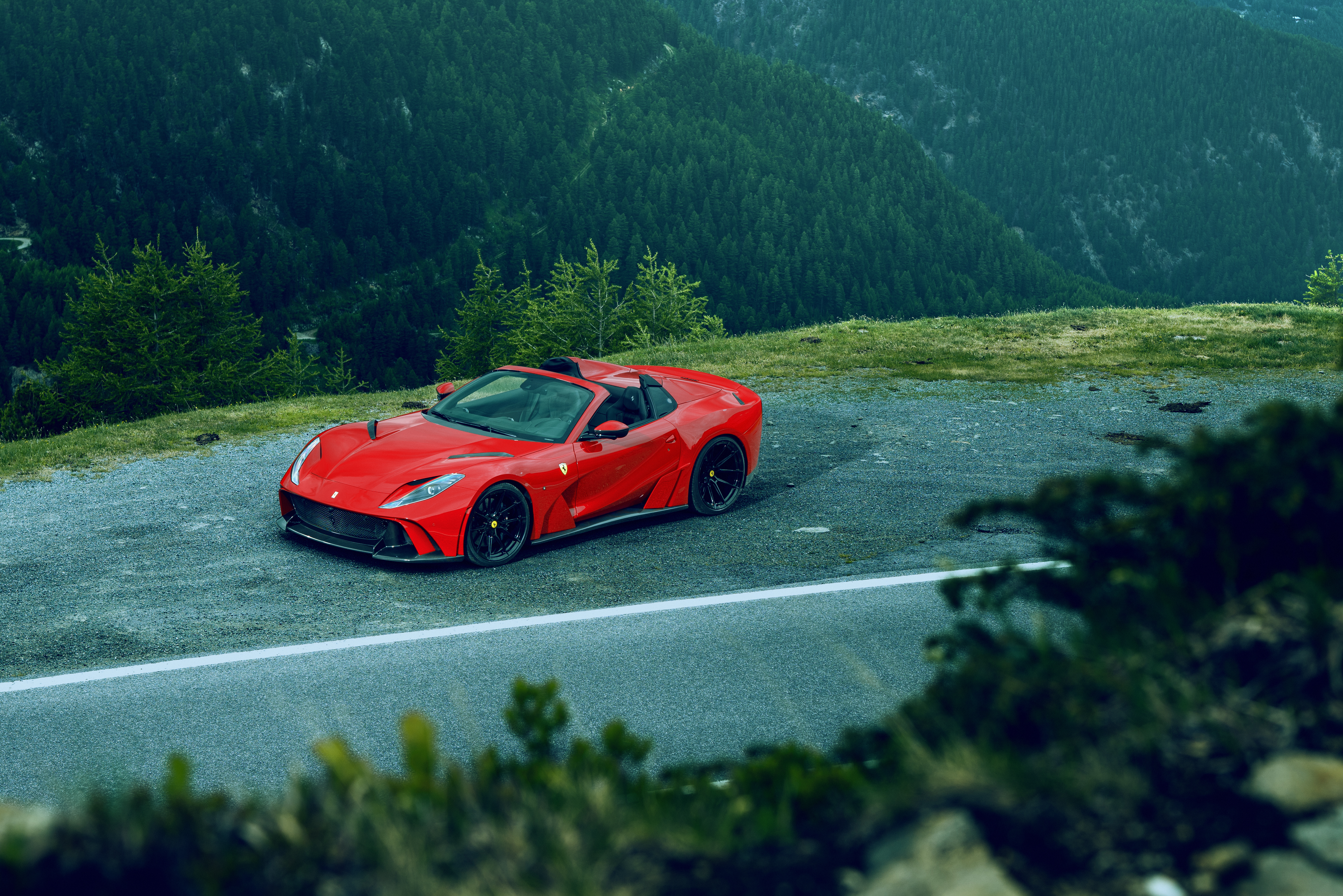 Red Novitec Ferrari 812 GTS N-Largo Supercar in forest mountains HD Wallpaper