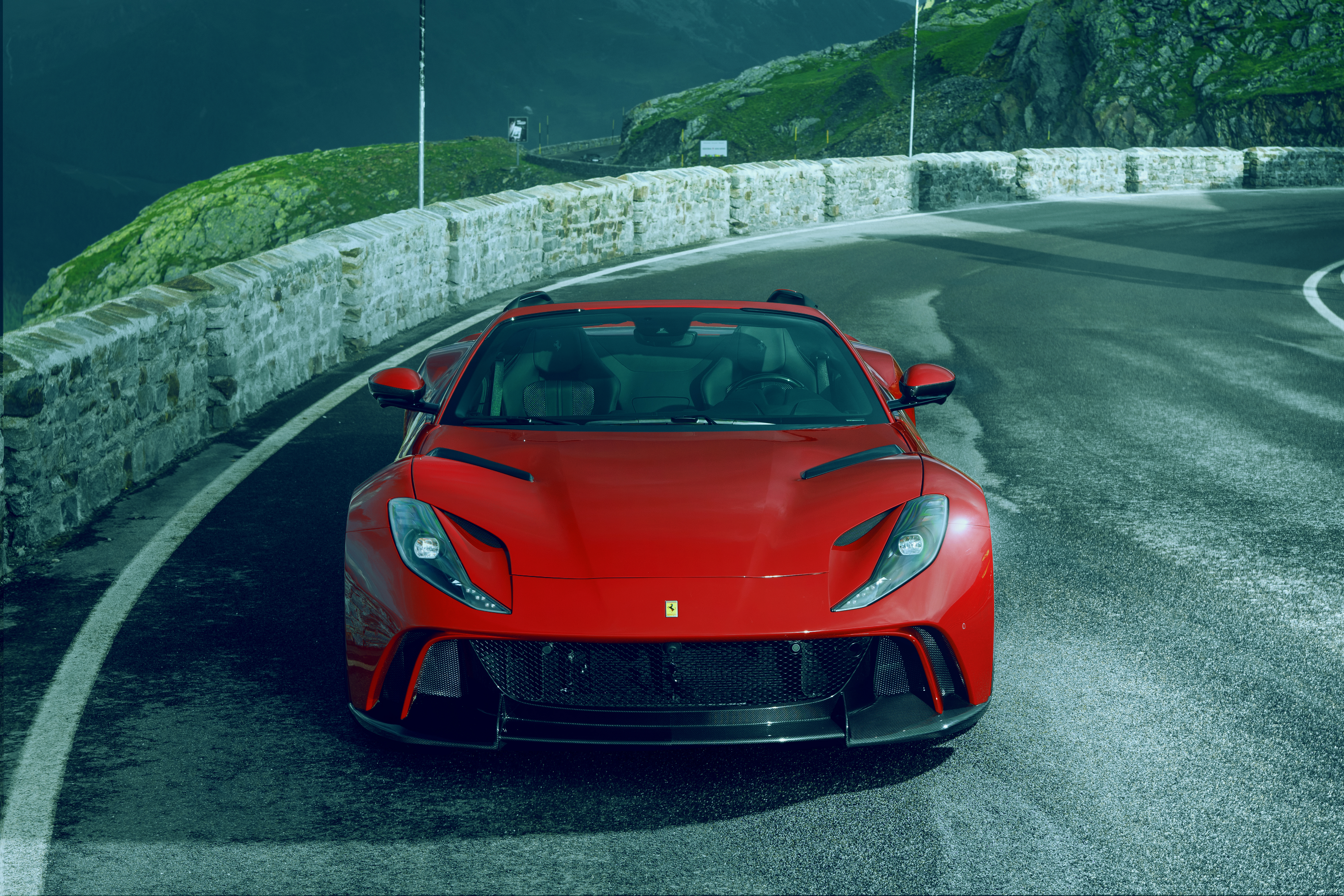 Red Novitec Ferrari 812 GTS N-Largo Supercar on winding road HD Wallpaper