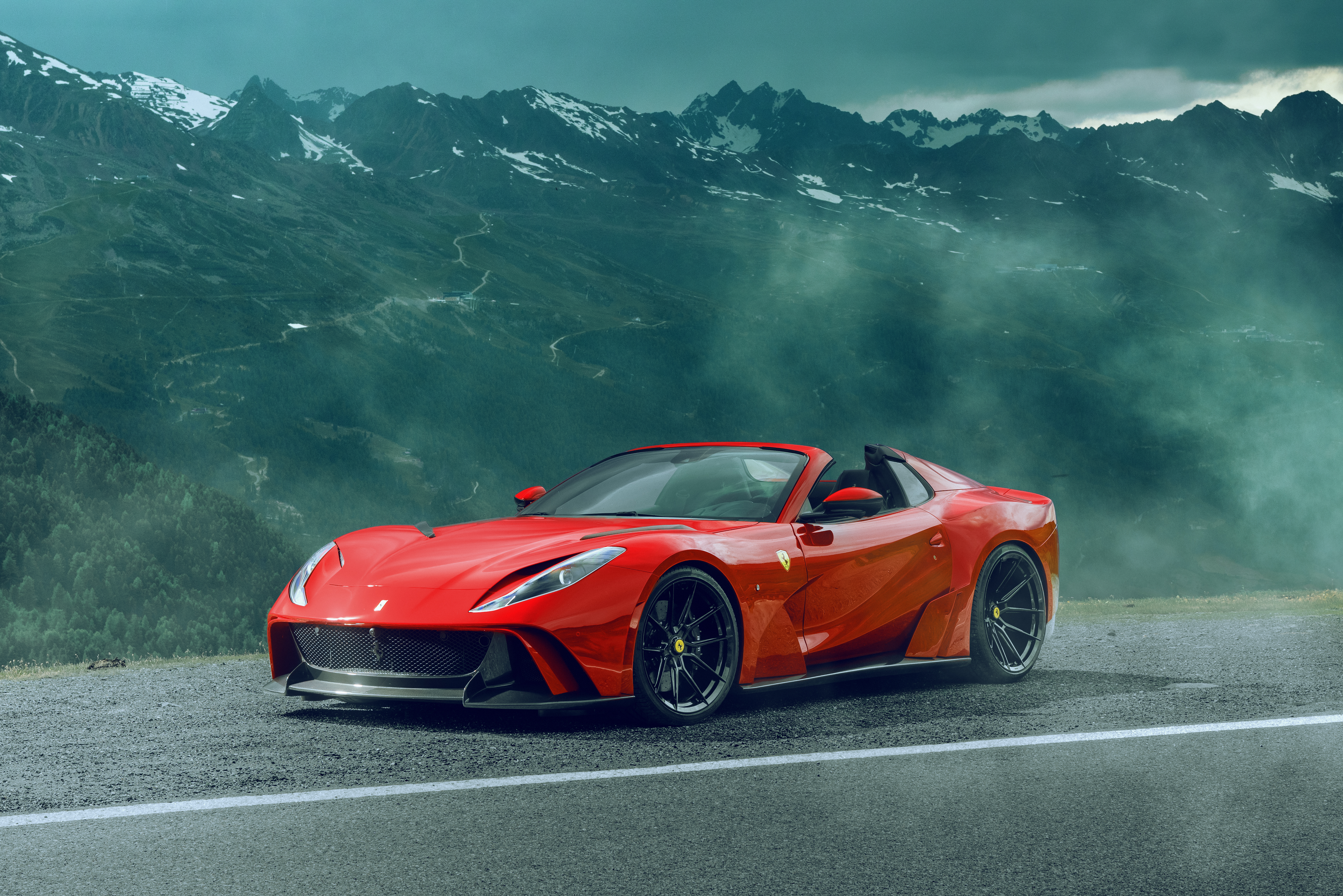 Red Novitec Ferrari 812 GTS N-Largo Supercar in mountains HD Wallpaper
