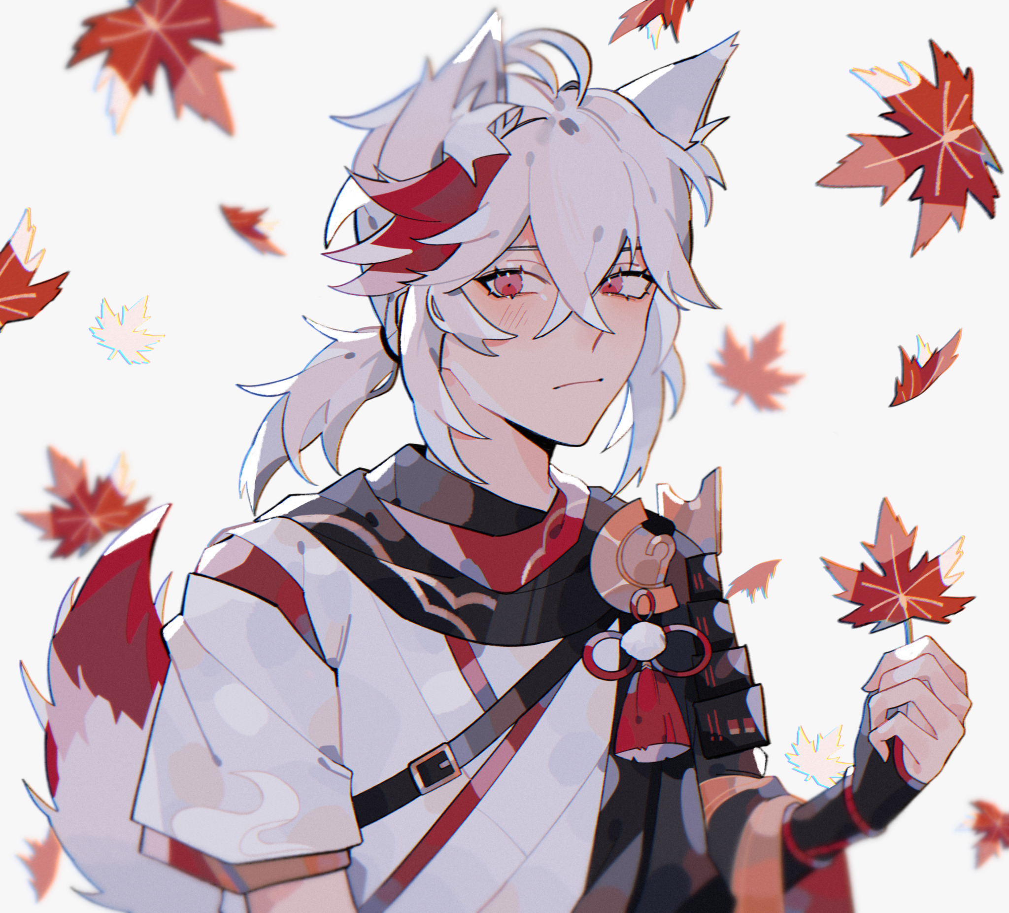 Kaedehara Kazuha with fox ears and maple leaves HD Wallpaper