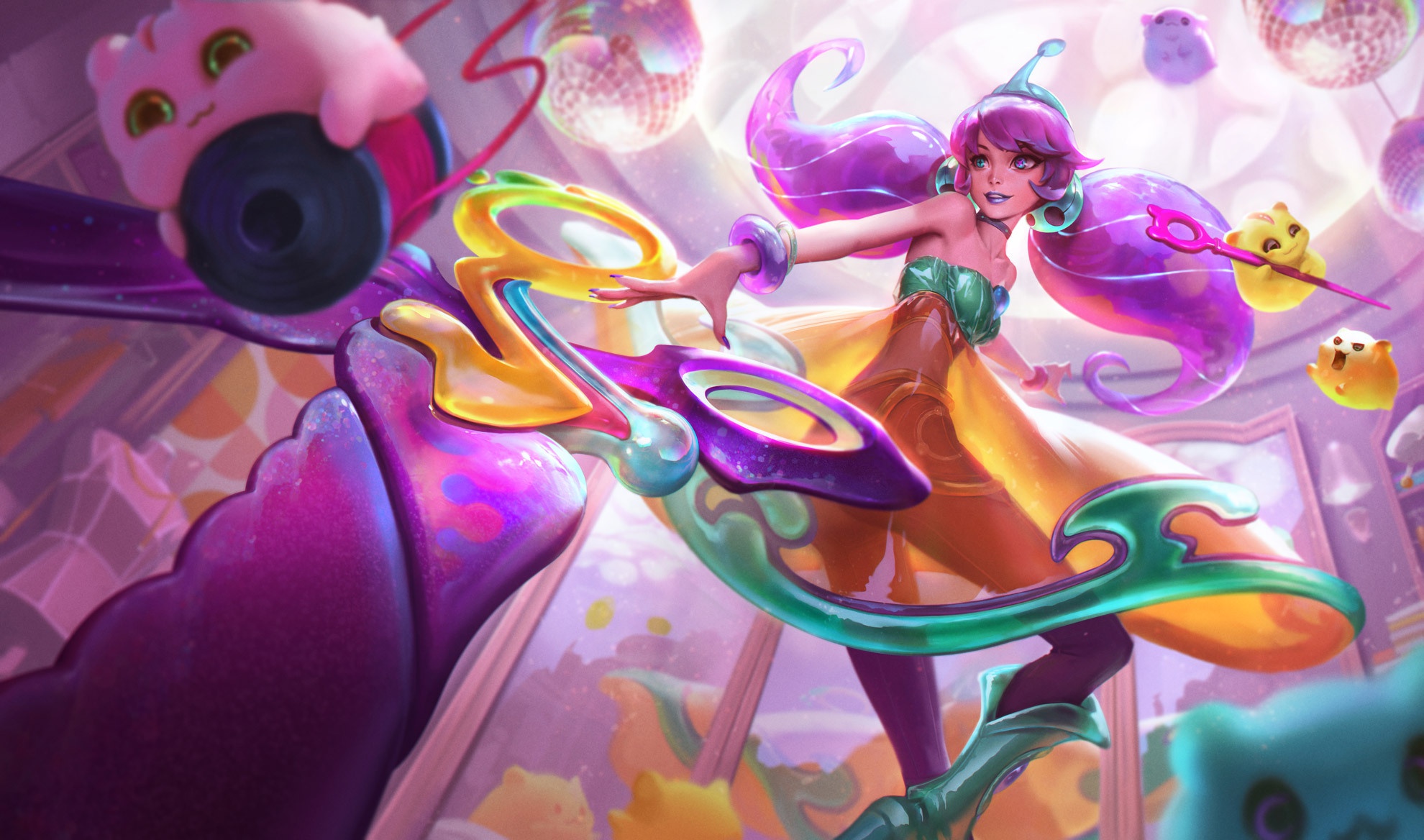 Gwen (League Of Legends) Sweet Party with Colorful Scissors HD Wallpaper