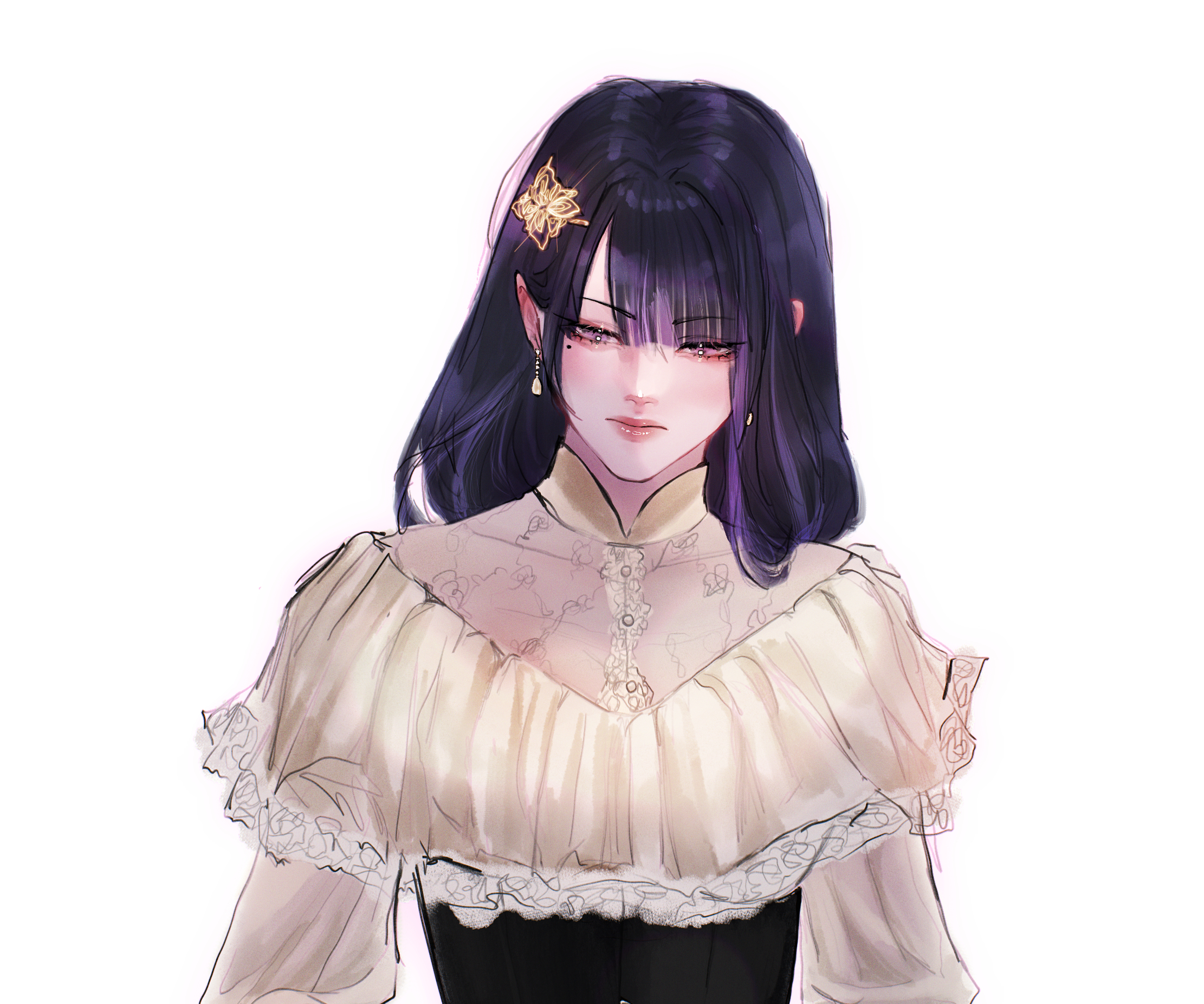Raiden Shogun in Elegant Cream Blouse and Corset HD Wallpaper