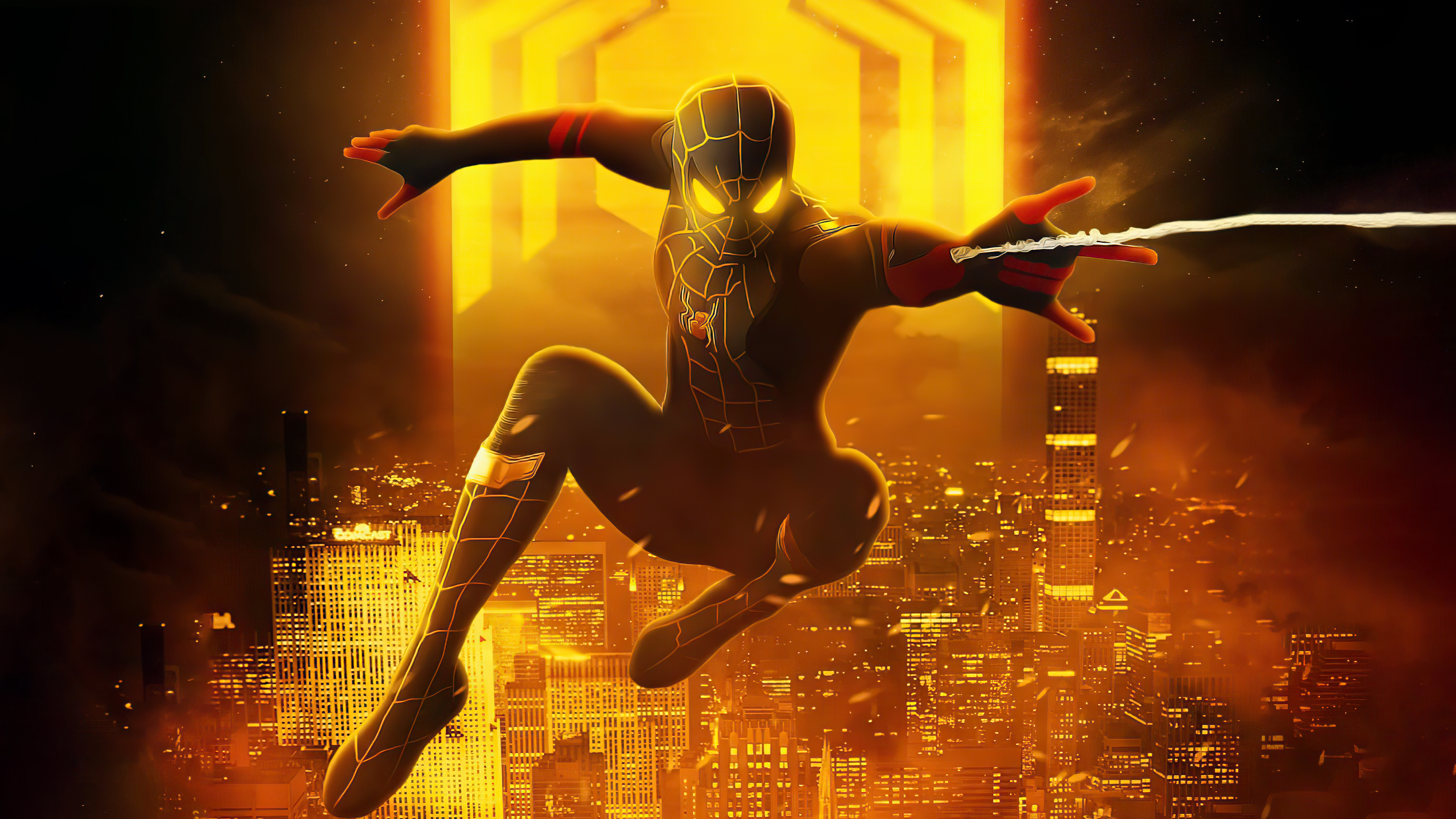 Spider-Man: No Way Home Black and Gold Suit HD Wallpaper