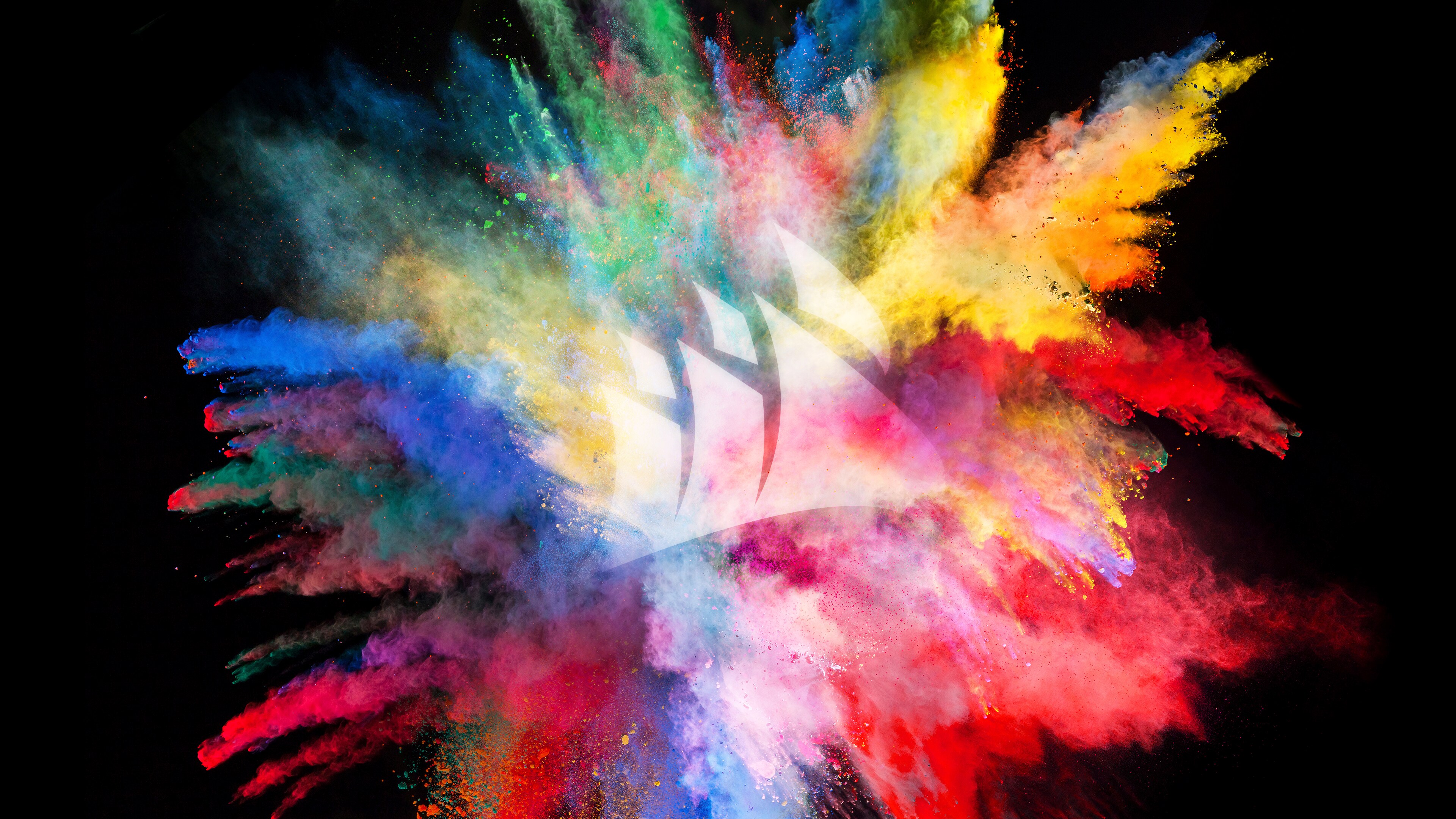 Corsair logo in colorful powder explosion 4K HD Wallpaper