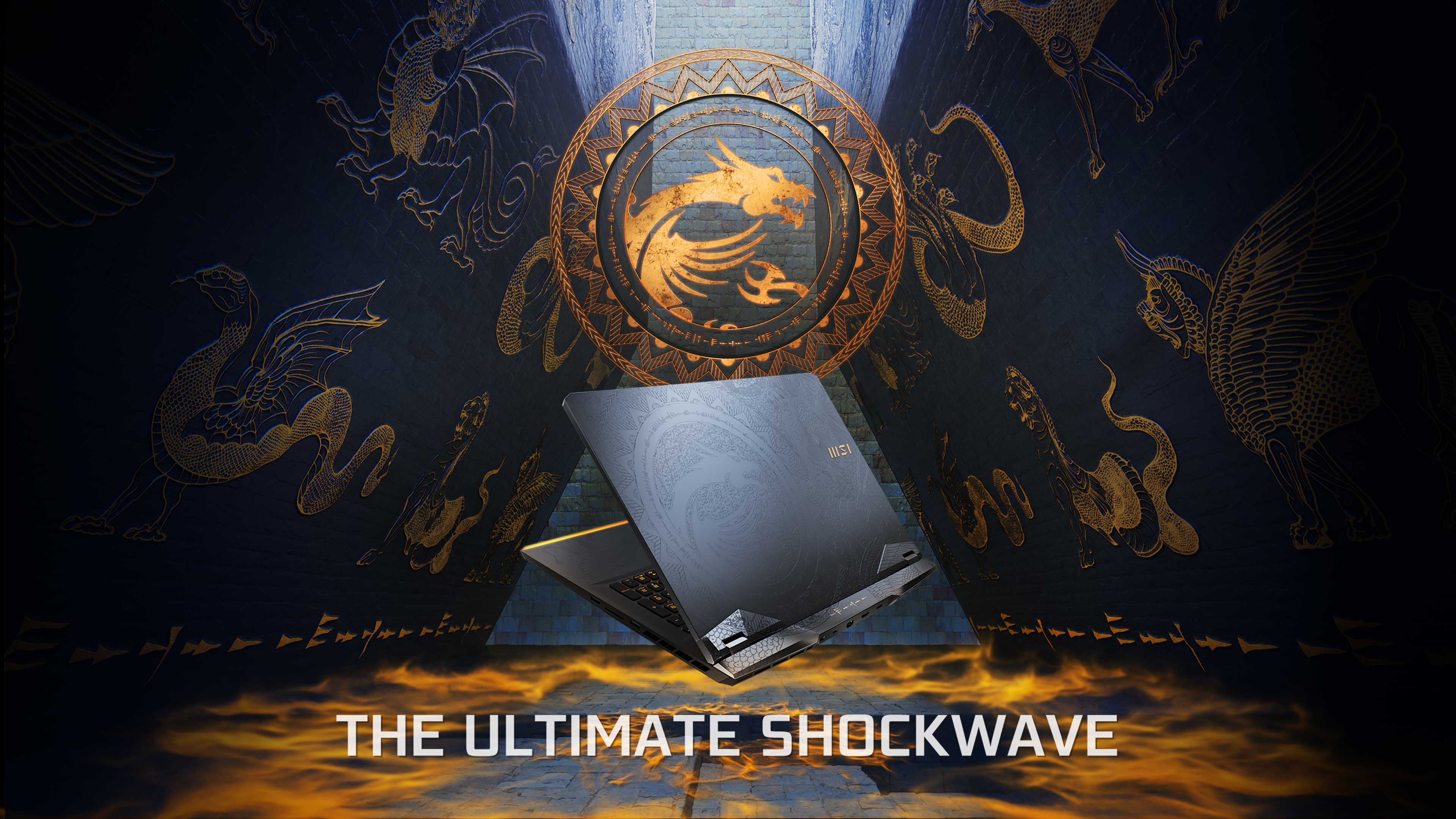 MSI laptop: Ultimate Shockwave with golden dragon art HD Wallpaper