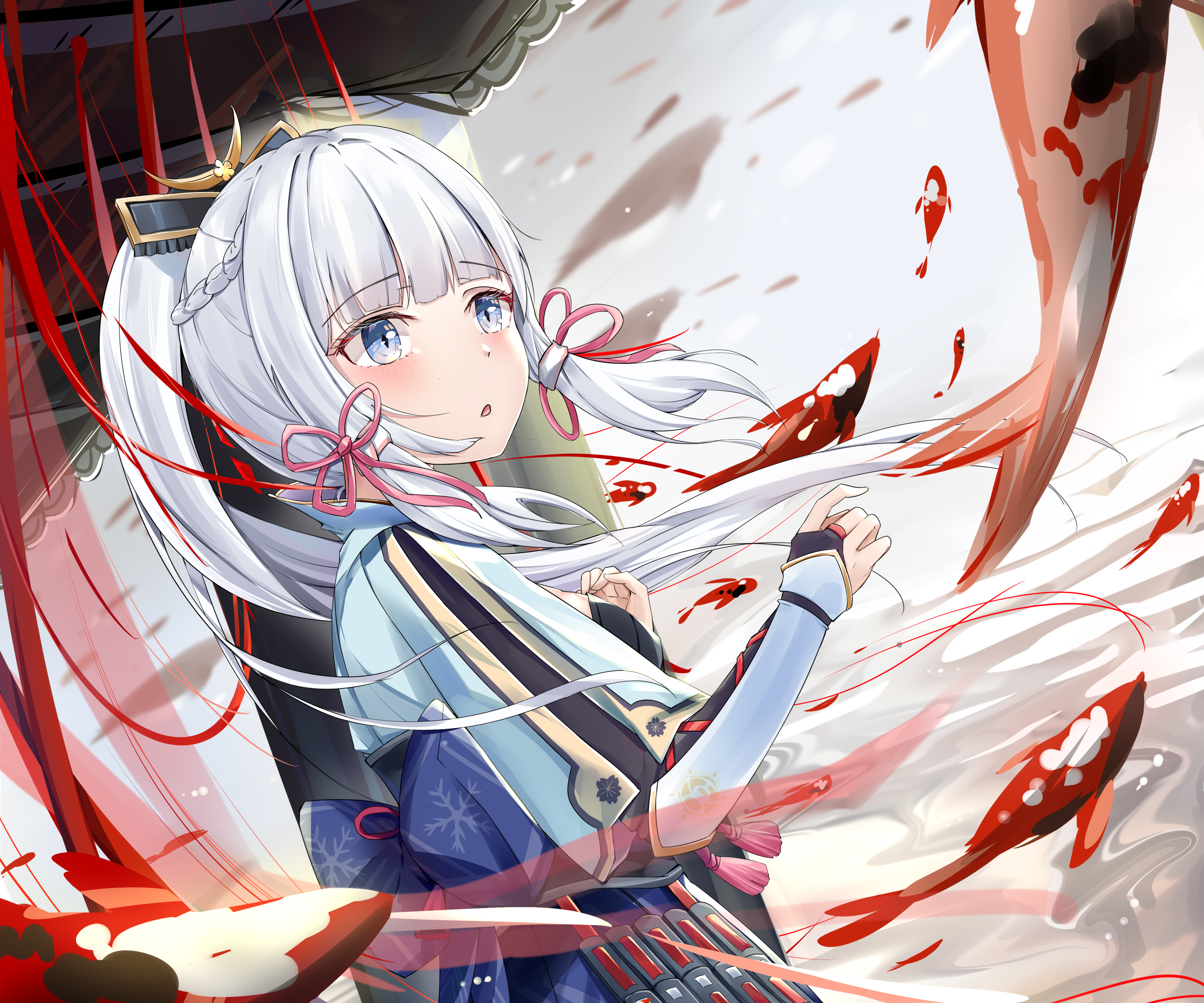 Kamisato Ayaka and the Flying Koi Fish HD Wallpaper