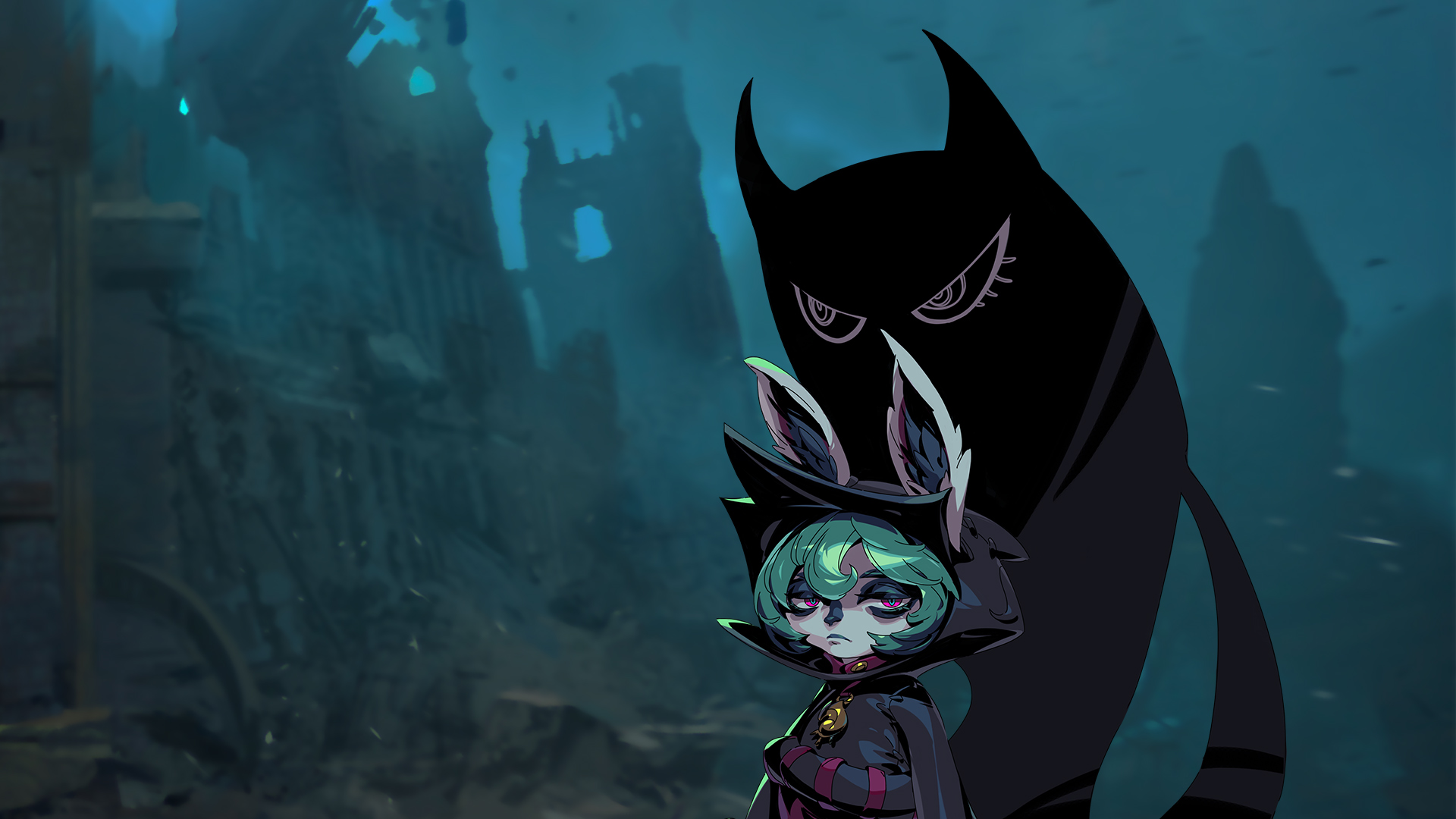 Vex (League of Legends) and Yuumi in submerged ruins HD Wallpaper