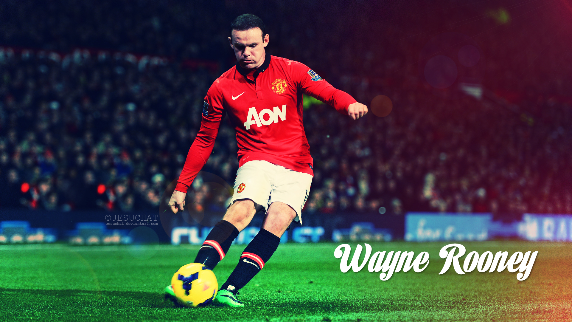 Wayne Rooney kicking soccer ball for Manchester United HD Wallpaper