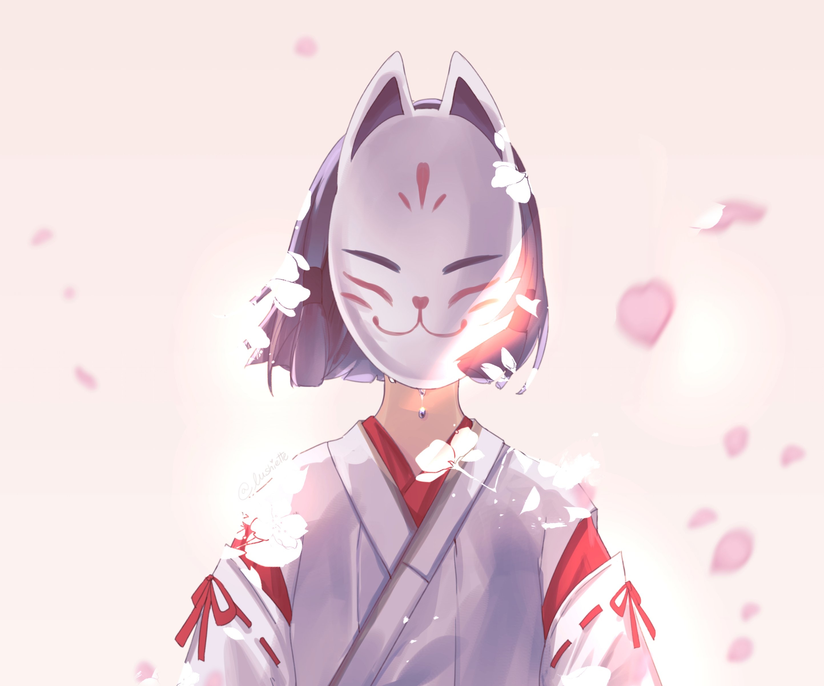 Genshin Impact Kazari with Kitsune Mask and Sakura HD Wallpaper