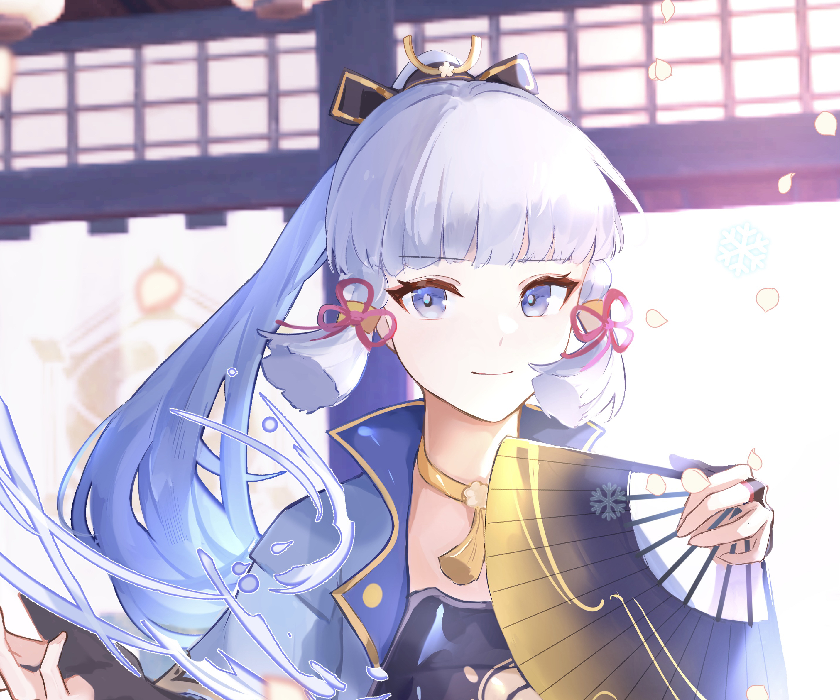 Kamisato Ayaka elegant portrait with fan HD Wallpaper