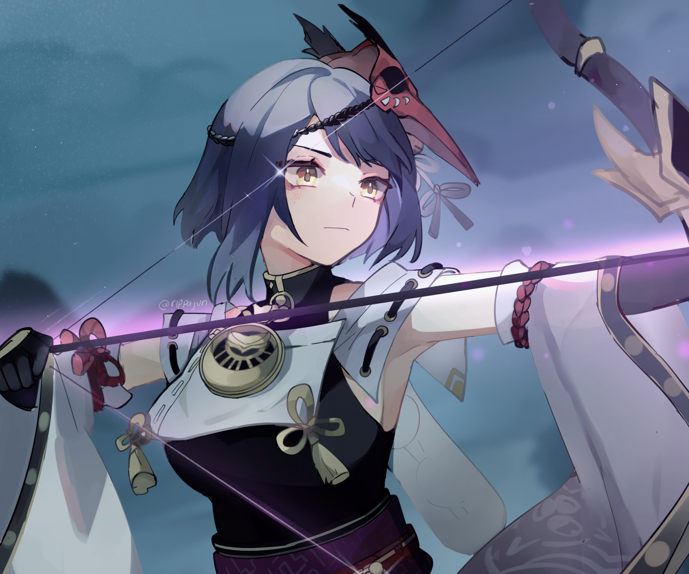 Kujou Sara drawing her glowing bow HD Wallpaper