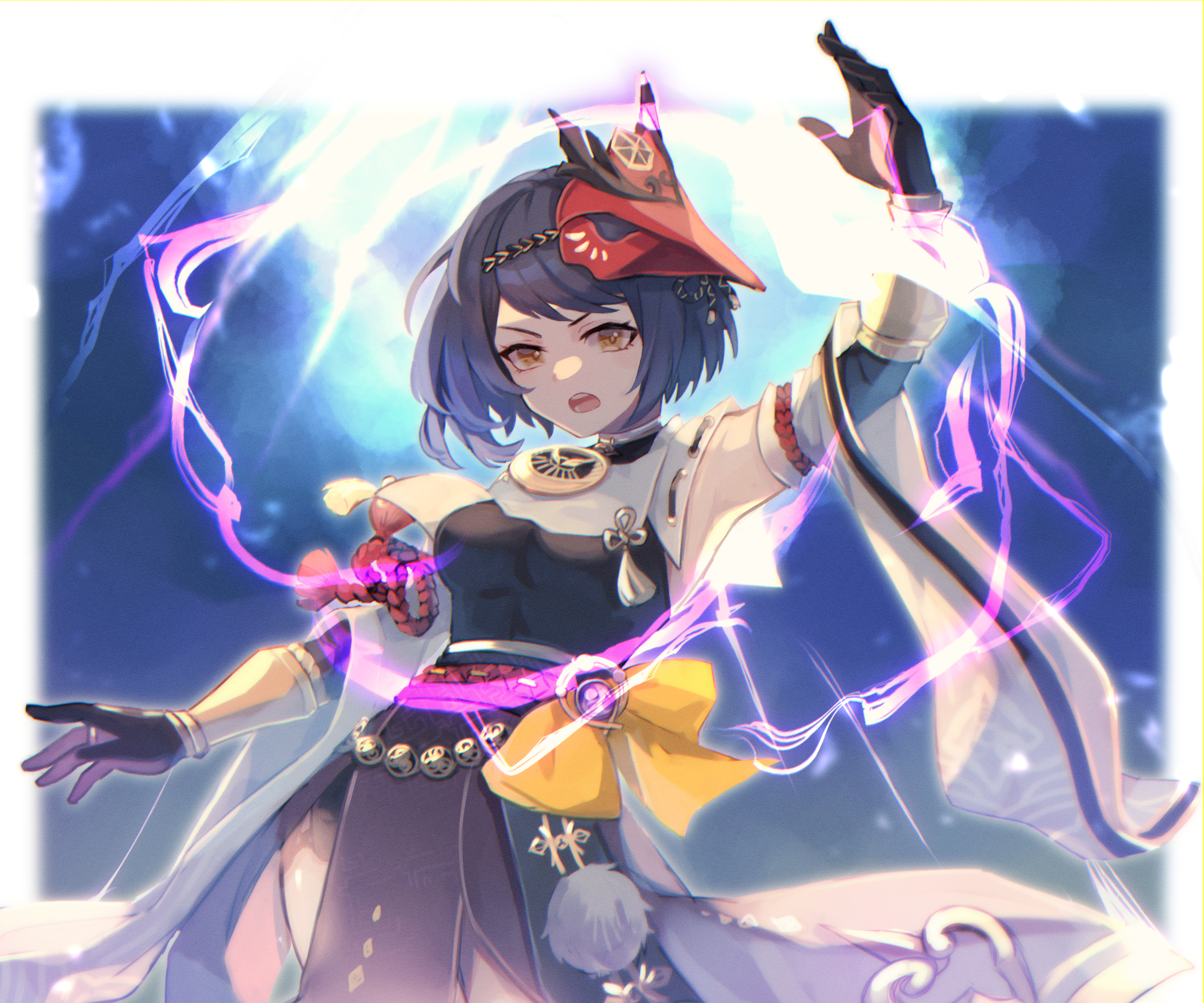 Kujou Sara unleashing electro power HD Wallpaper