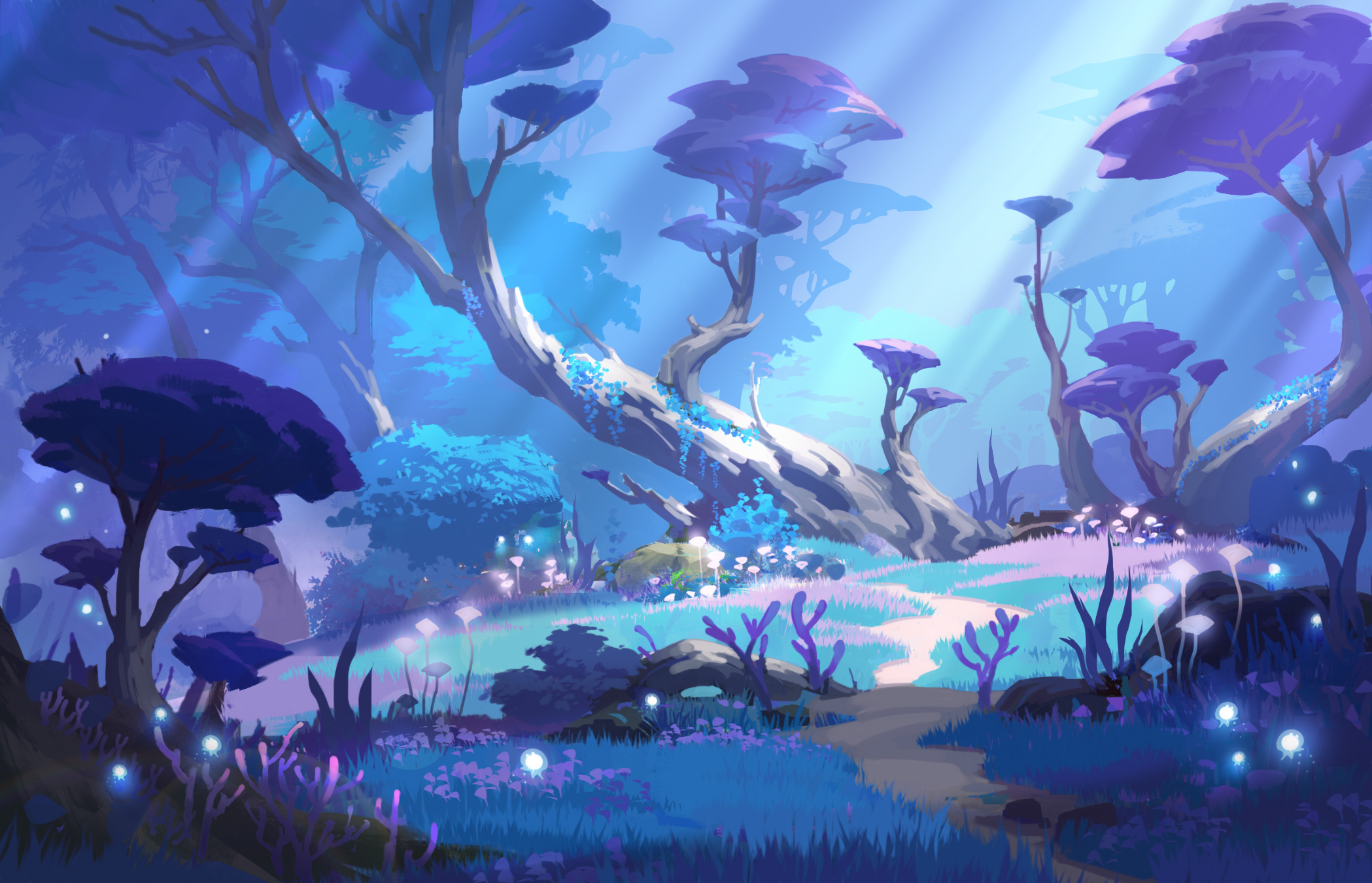 Genshin Impact Inazuma: Ethereal Glowing Forest Path HD Wallpaper