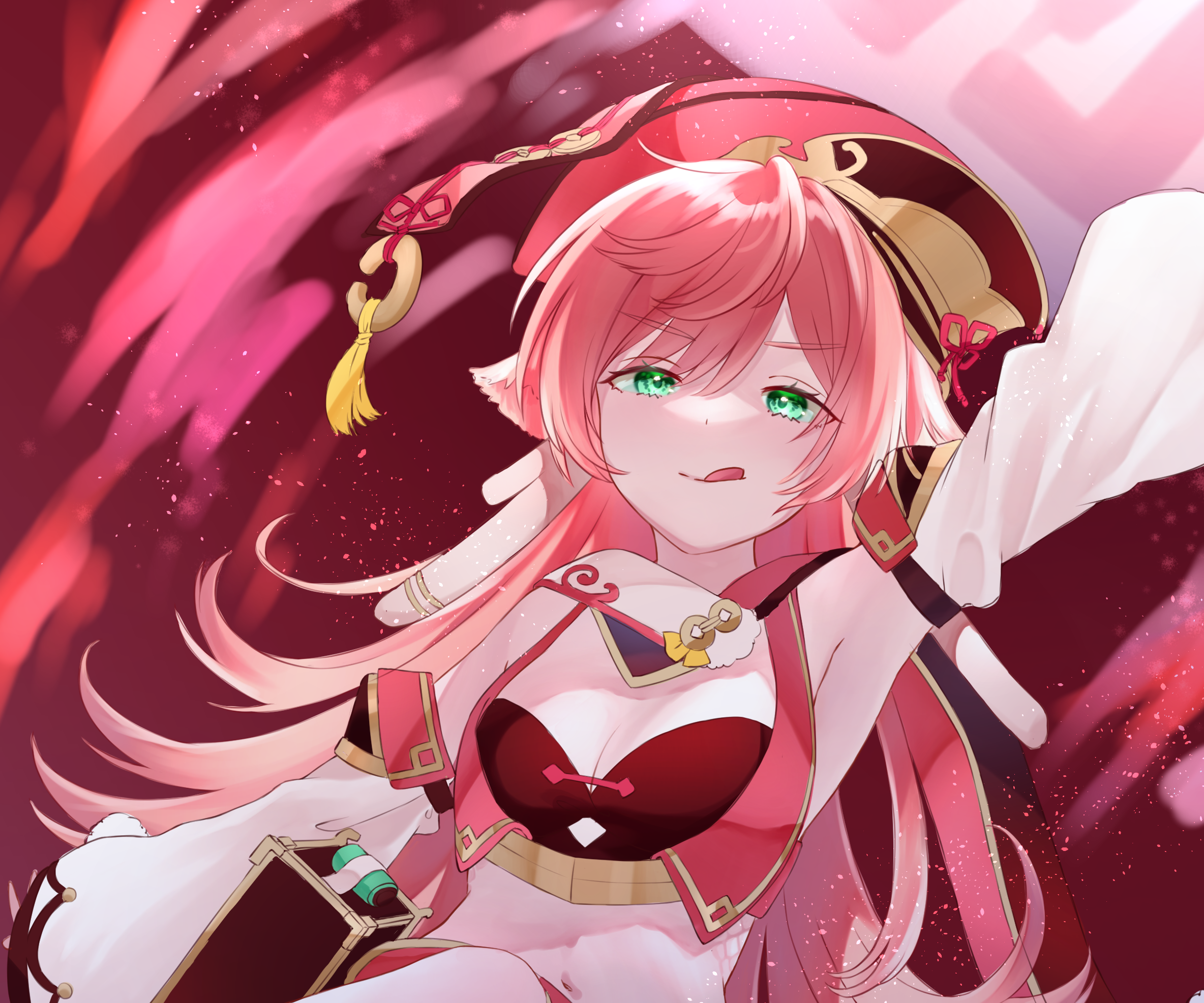 Yanfei (Genshin Impact) licking lips, flustered expression HD Wallpaper