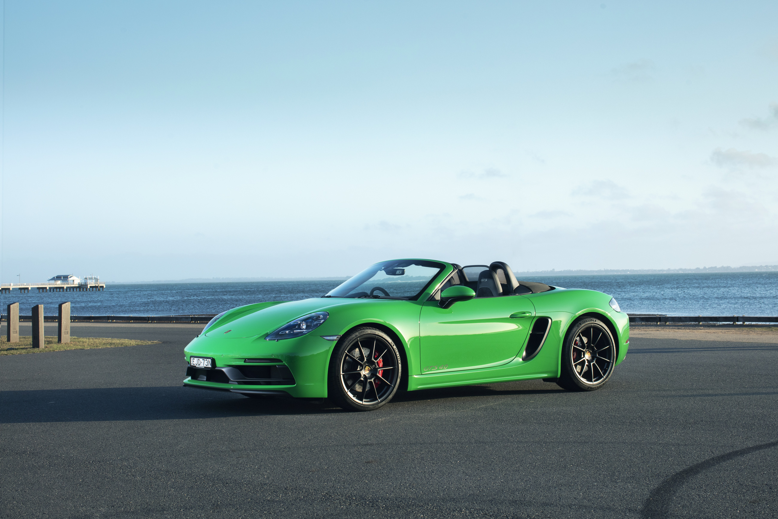 Green Porsche 718 Boxster GTS Convertible by the Sea HD Wallpaper