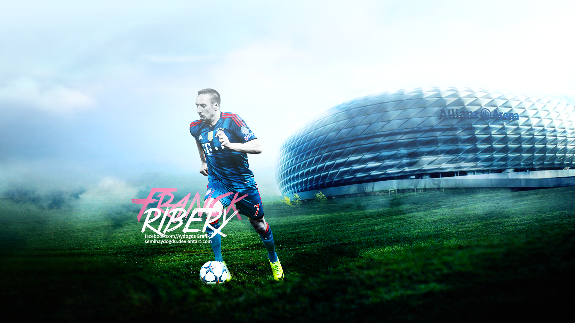 Franck Ribéry dribbling for FC Bayern Munich at Allianz Arena HD Wallpaper