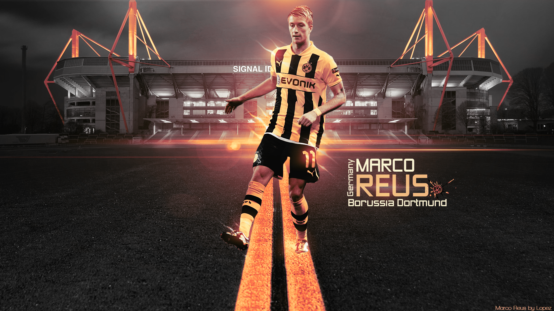 Marco Reus, Borussia Dortmund, fiery stadium art HD Wallpaper