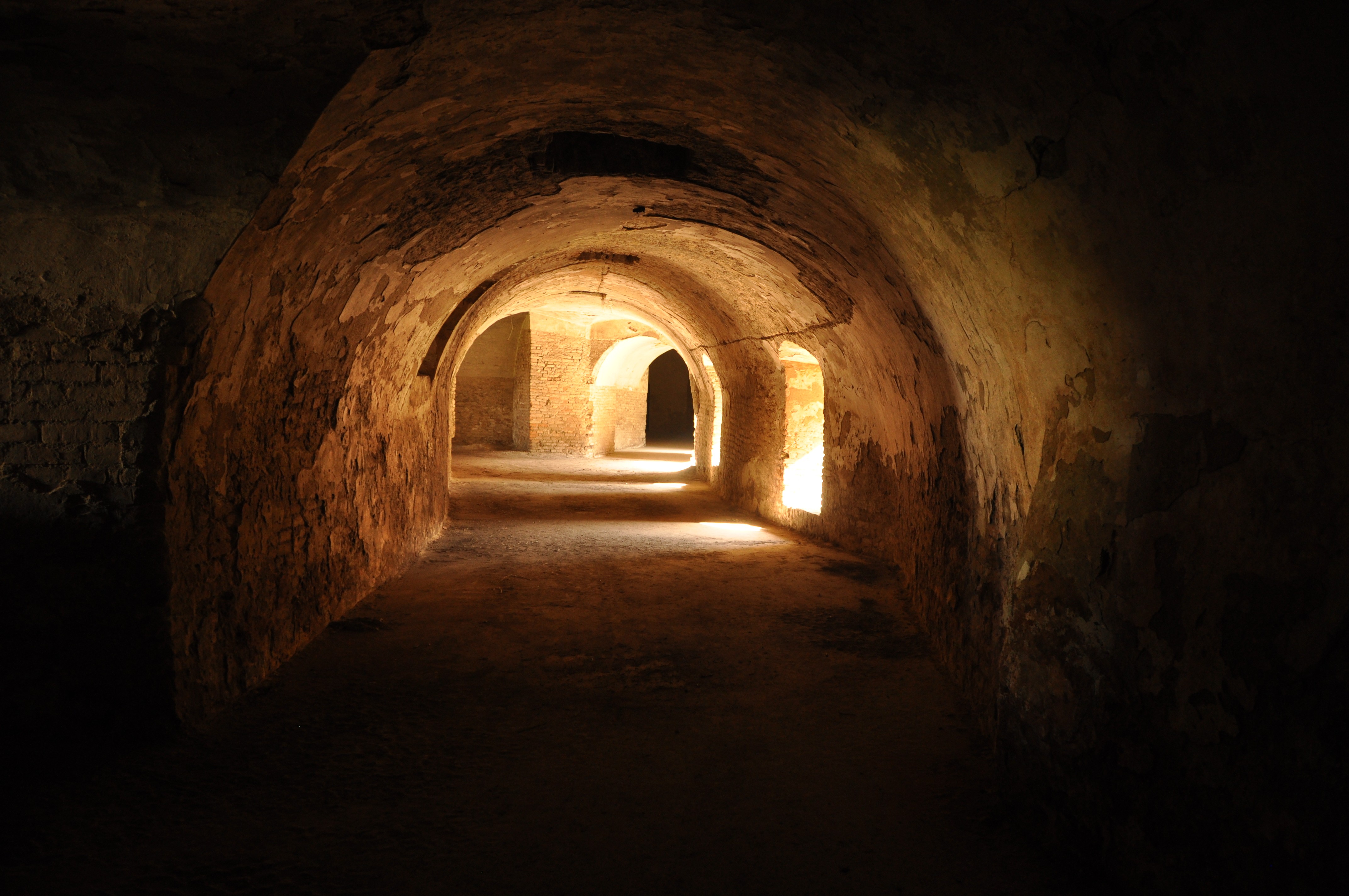 Old Stone Tunnel with Arches and Light HD Wallpaper
