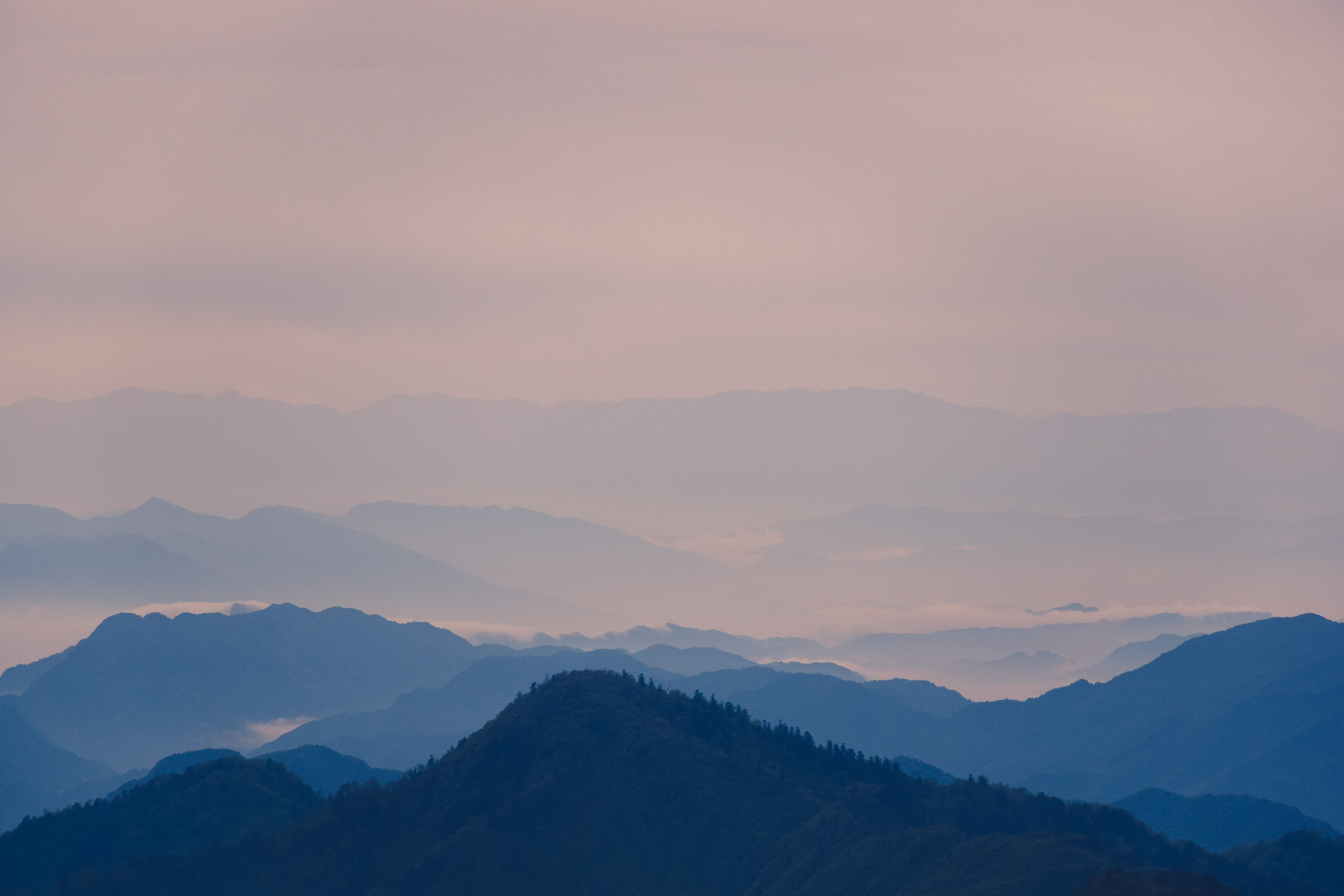 Layered Blue Mountains and Pink Sky HD Wallpaper
