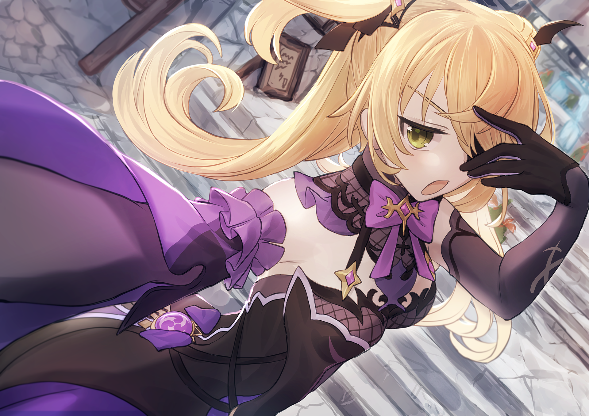 Blonde Fischl (Genshin Impact) peeking shyly HD Wallpaper
